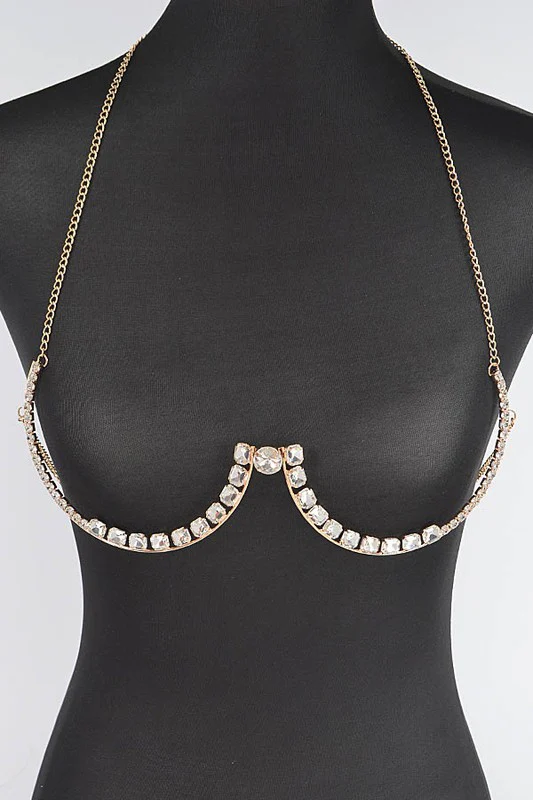 Allure Elegance Crystal Bra Chain - Gold - Image 9
