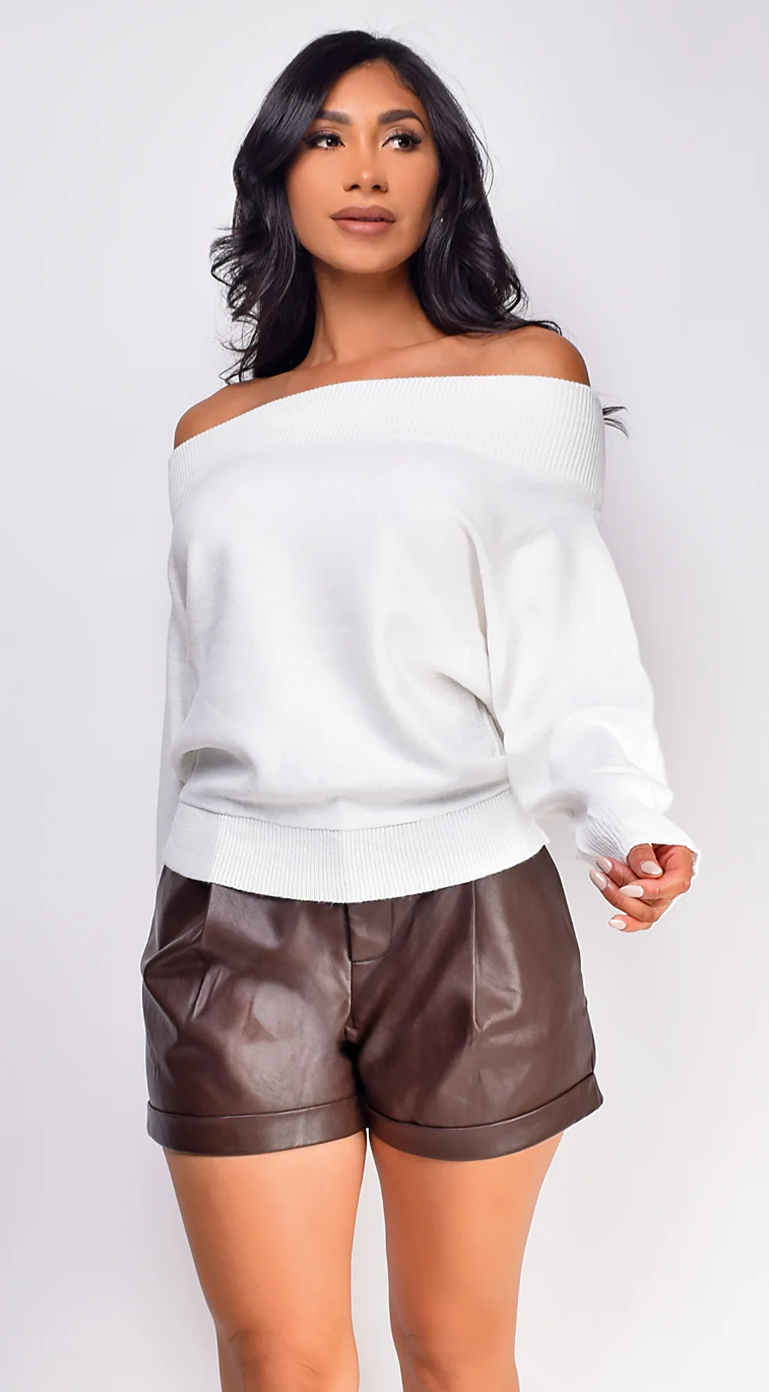 Aniyah Brown Faux PU Leather Shorts - Image 3