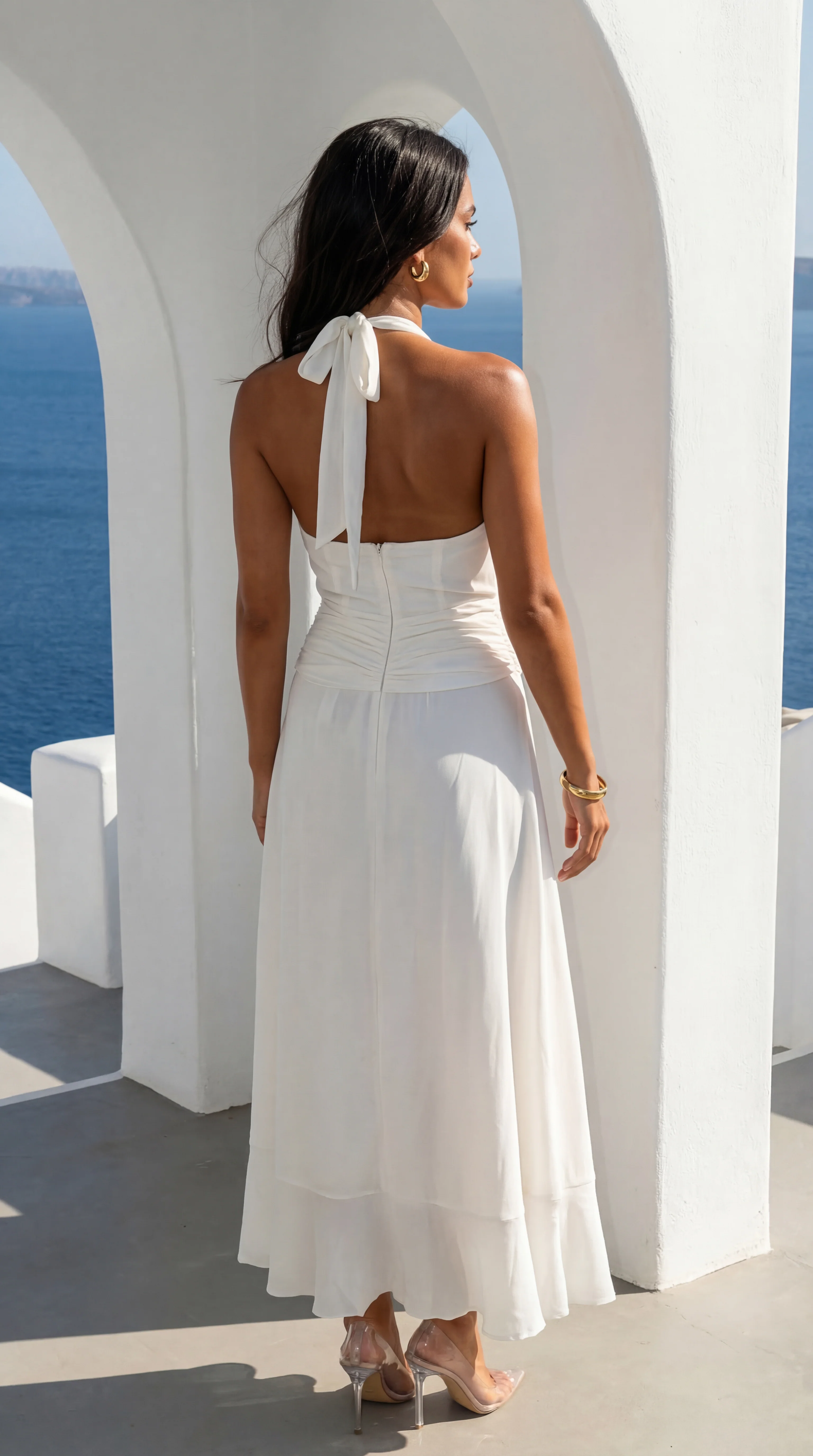 Aurevia Drape Seashell Slit Maxi Dress - Off White - Image 4
