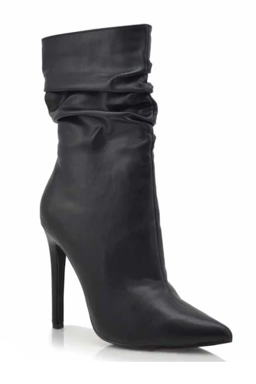 Ava Faux Leather Ruched High Heel Booties - Black - Image 6