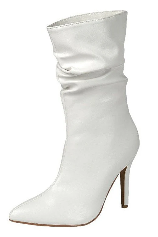 Ava Faux Leather Ruched High Heel Booties - White - Image 3