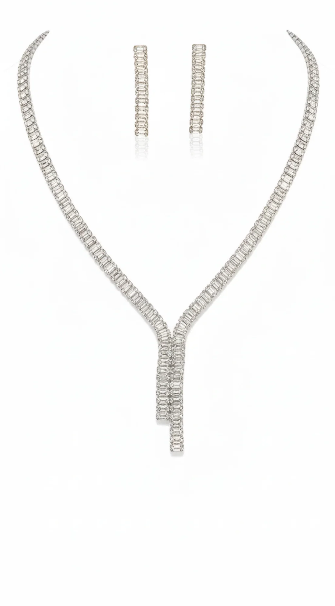 Azara Rhinestone Earring And Necklace Set - Silver - Image 2