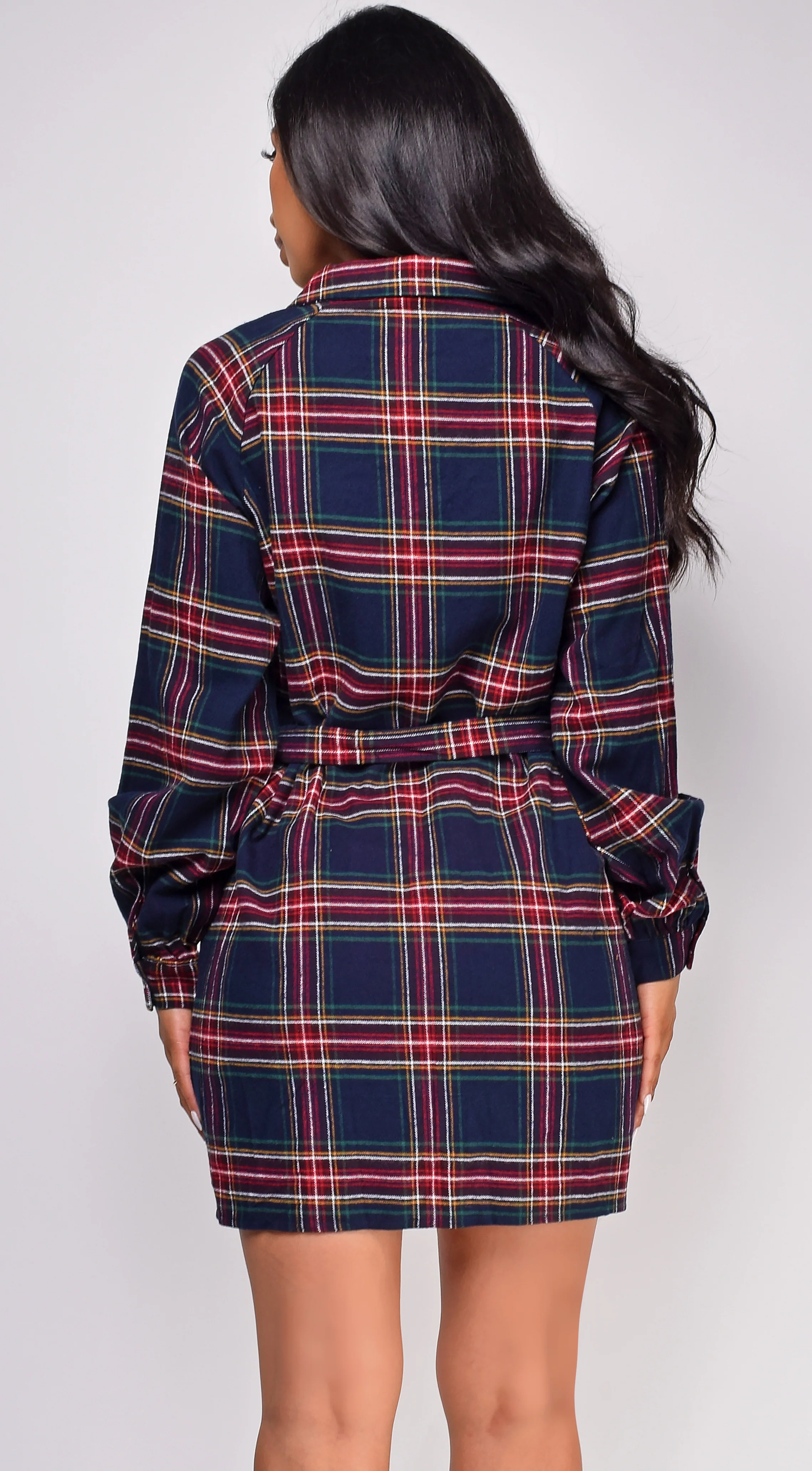 Cadence Navy Button Up Plaid Mini Dress - Image 4