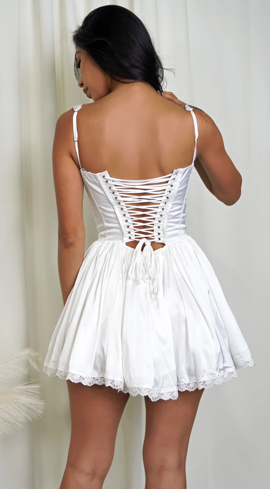 Camilla White Satin Corset A-Line Mini Dress - Image 3