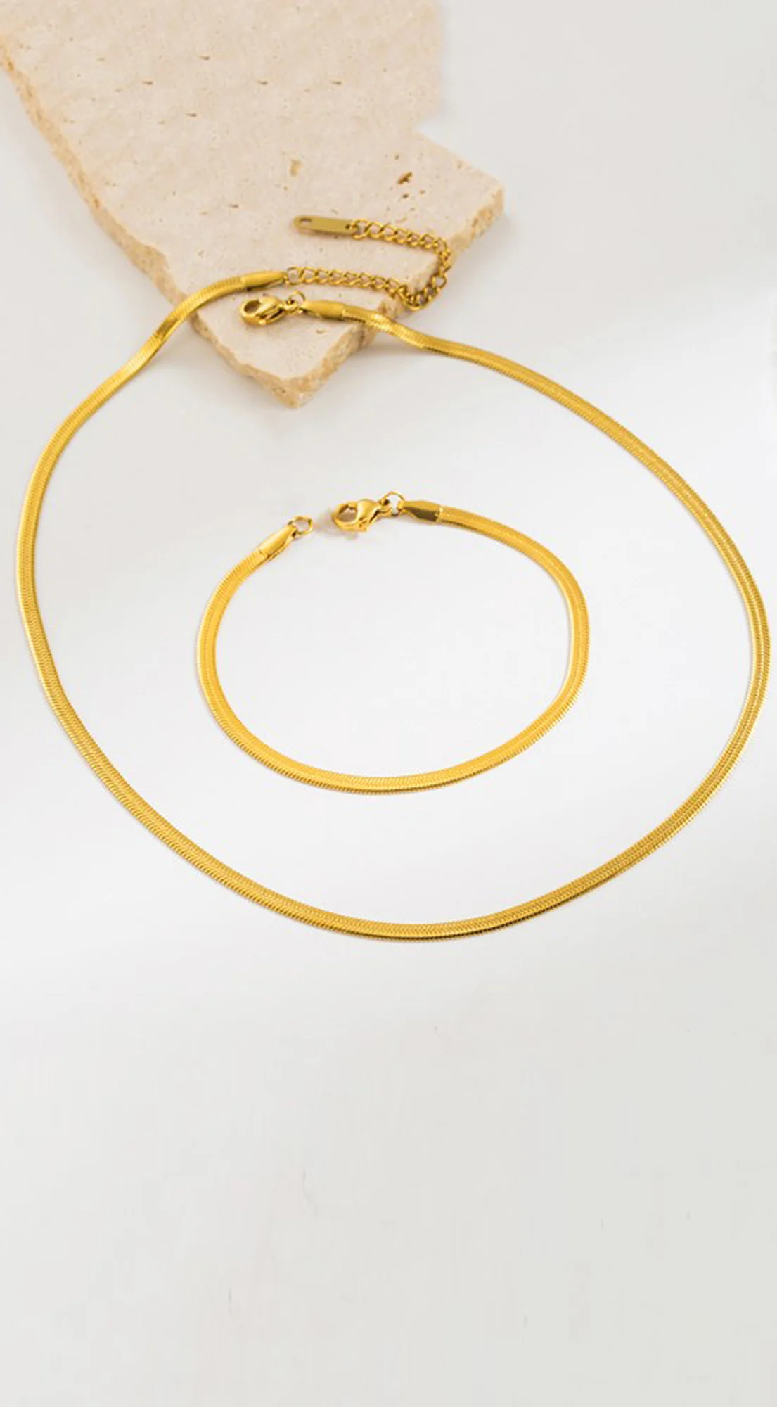 Chain Bracelet Necklace And Bracelet Set - Gold - Image 3