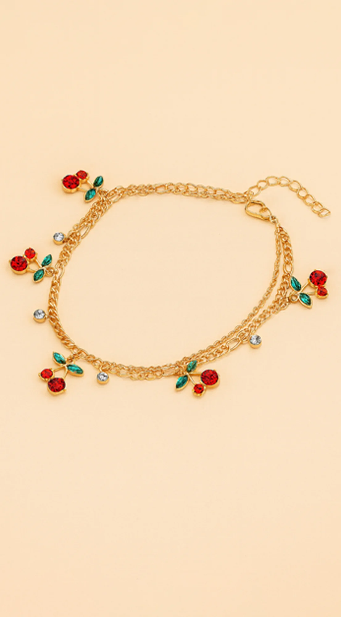 Cherry Stone Cluster Charm Anklet - Gold - Image 3
