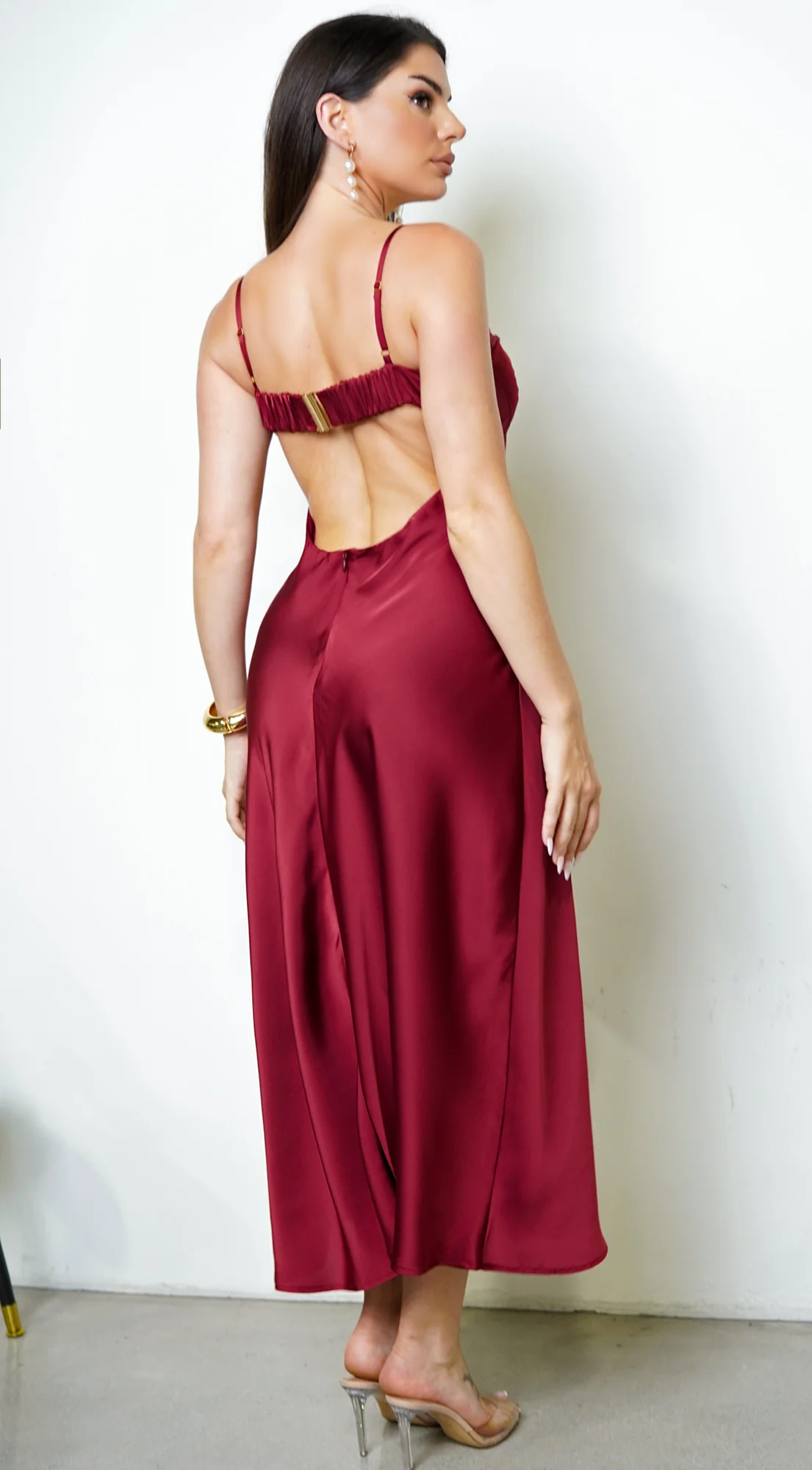Civelle Satin Maxi Dress – Burgundy Red - Image 12