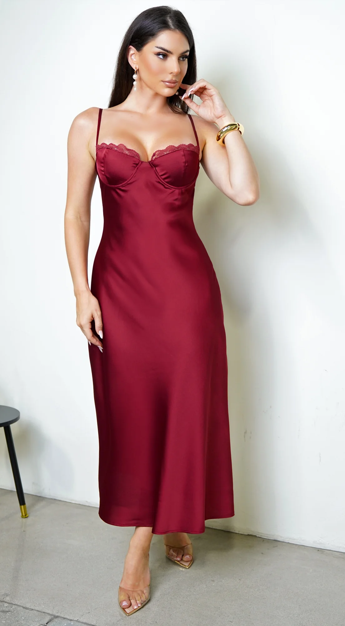 Civelle Satin Maxi Dress – Burgundy Red - Image 15