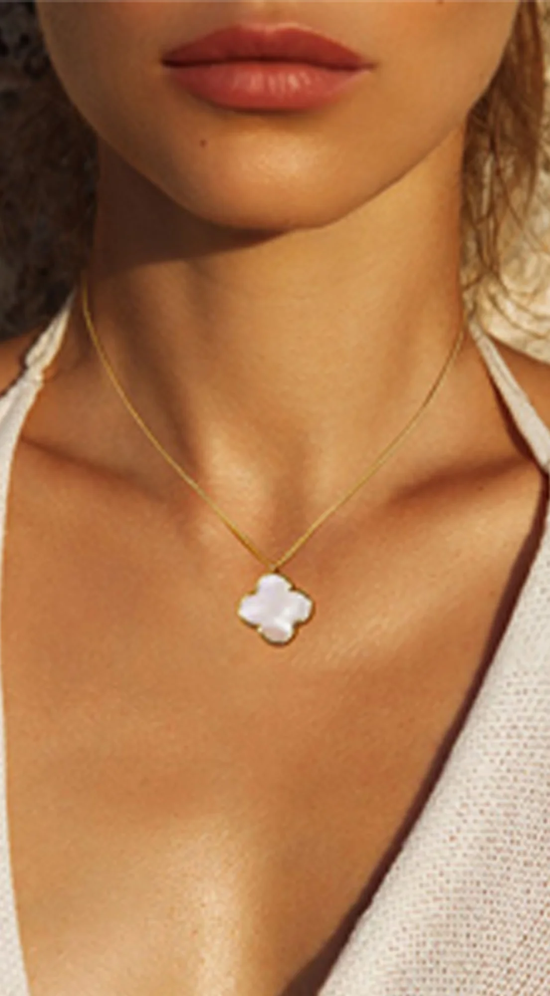 Clover Pendant Gold Dipped Chain Necklace - White - Image 2