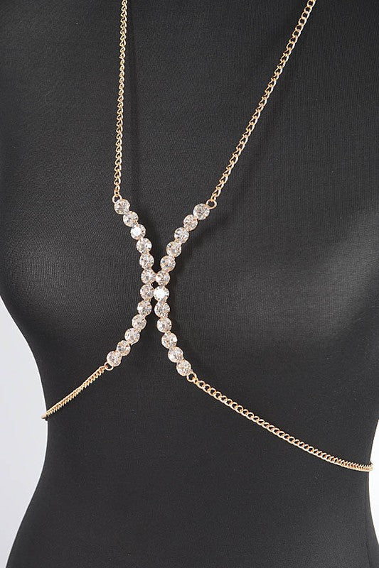 Crystal Glam Rhinestone Bra Chain - Gold - Image 3
