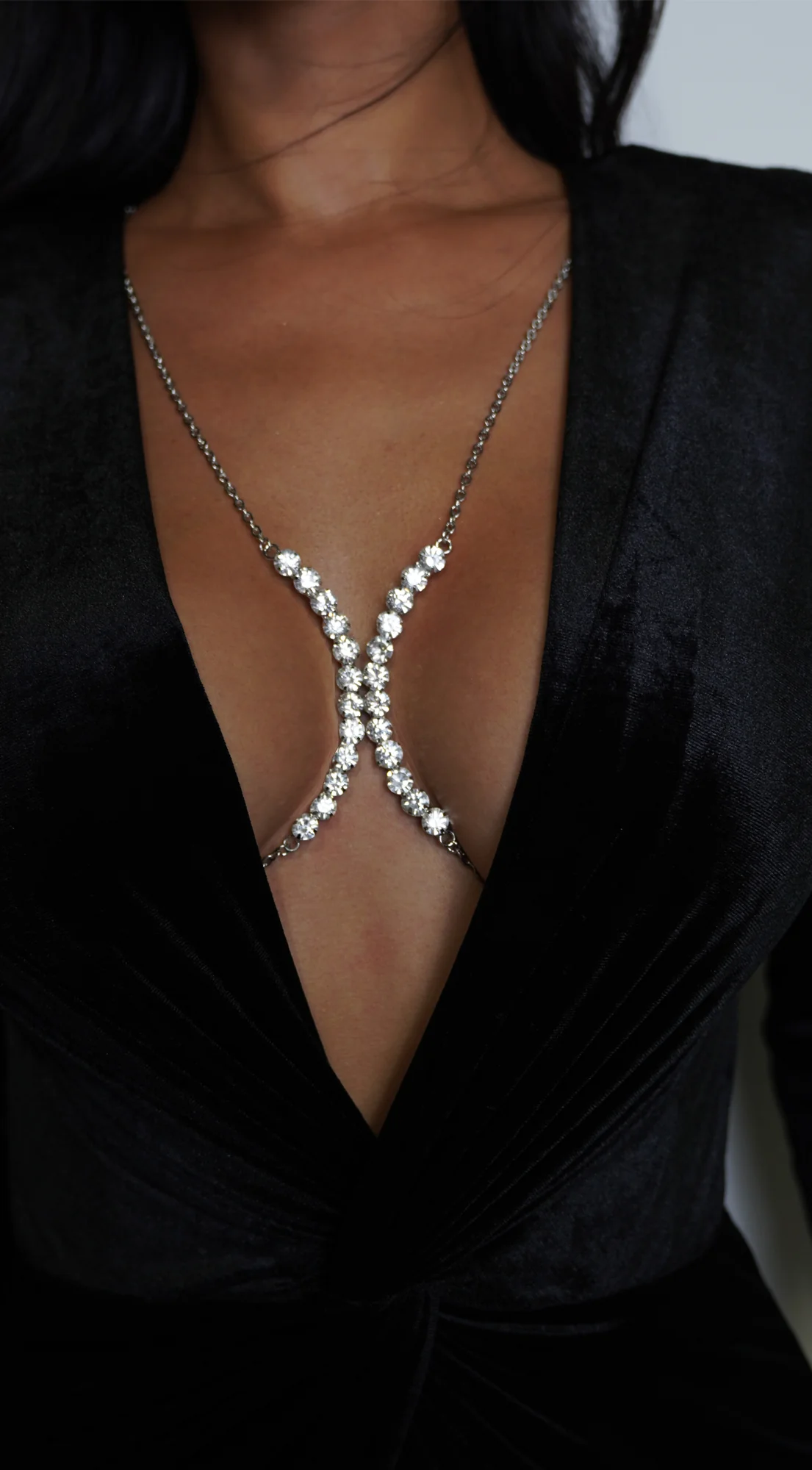 Crystal Glam Rhinestone Bra Chain - Silver