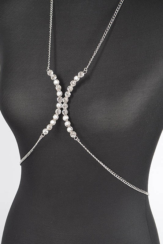 Crystal Glam Rhinestone Bra Chain - Silver - Image 5