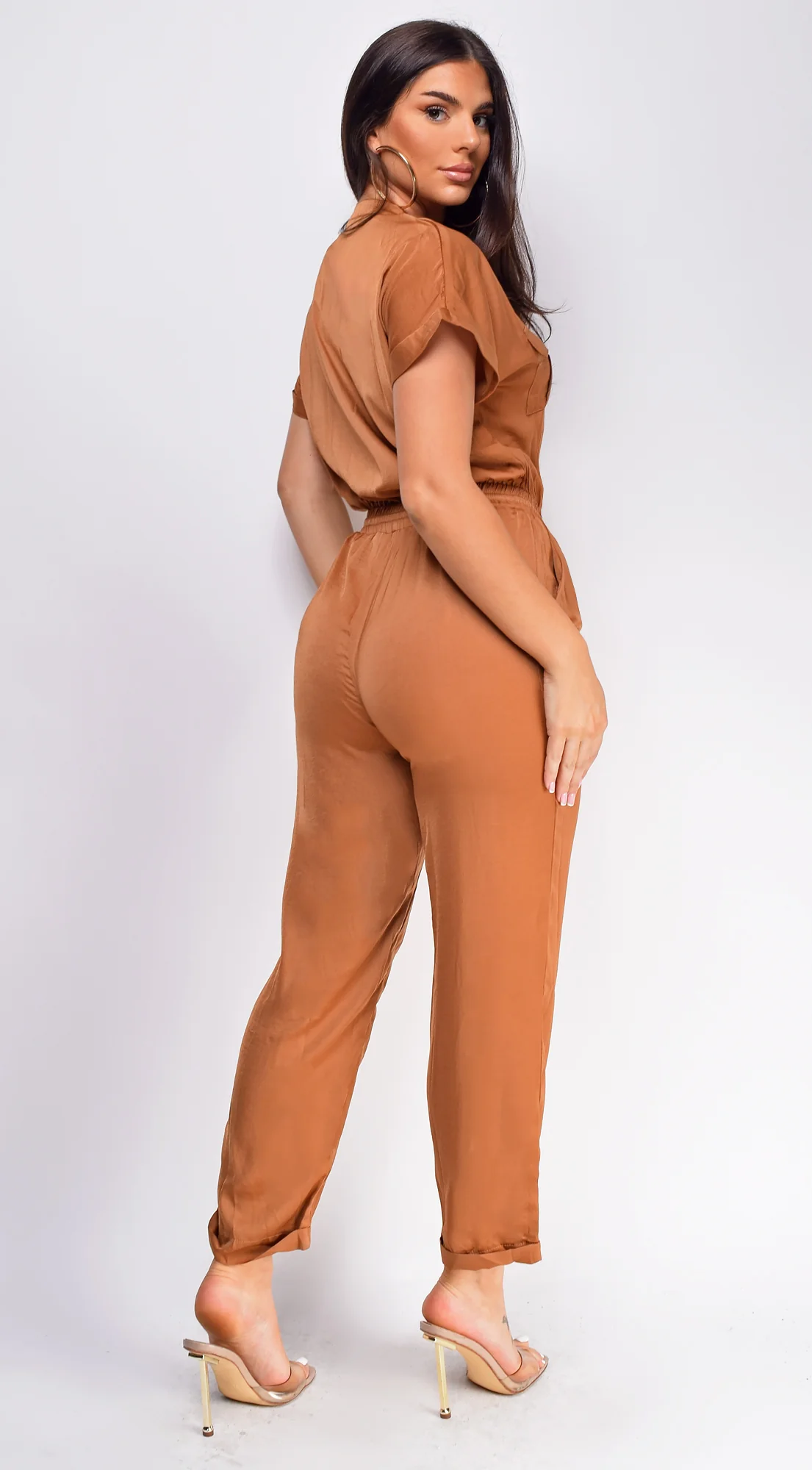 Darya Button Up Jumpsuit - Mocha Brown - Image 4