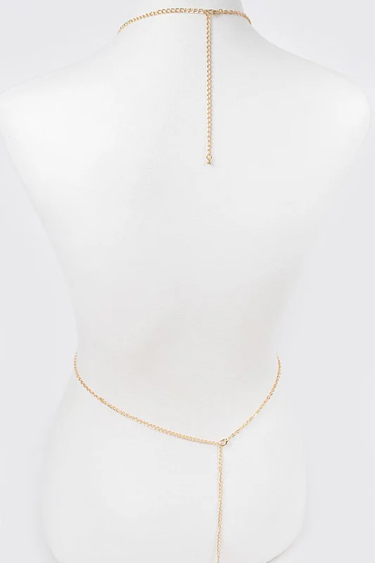 Dazzle Embrace Rhinestone Bra Chain - Gold - Image 6