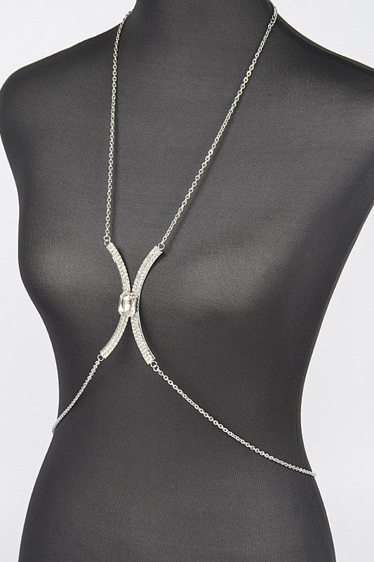 Dazzle Embrace Rhinestone Bra Chain - Silver - Image 7