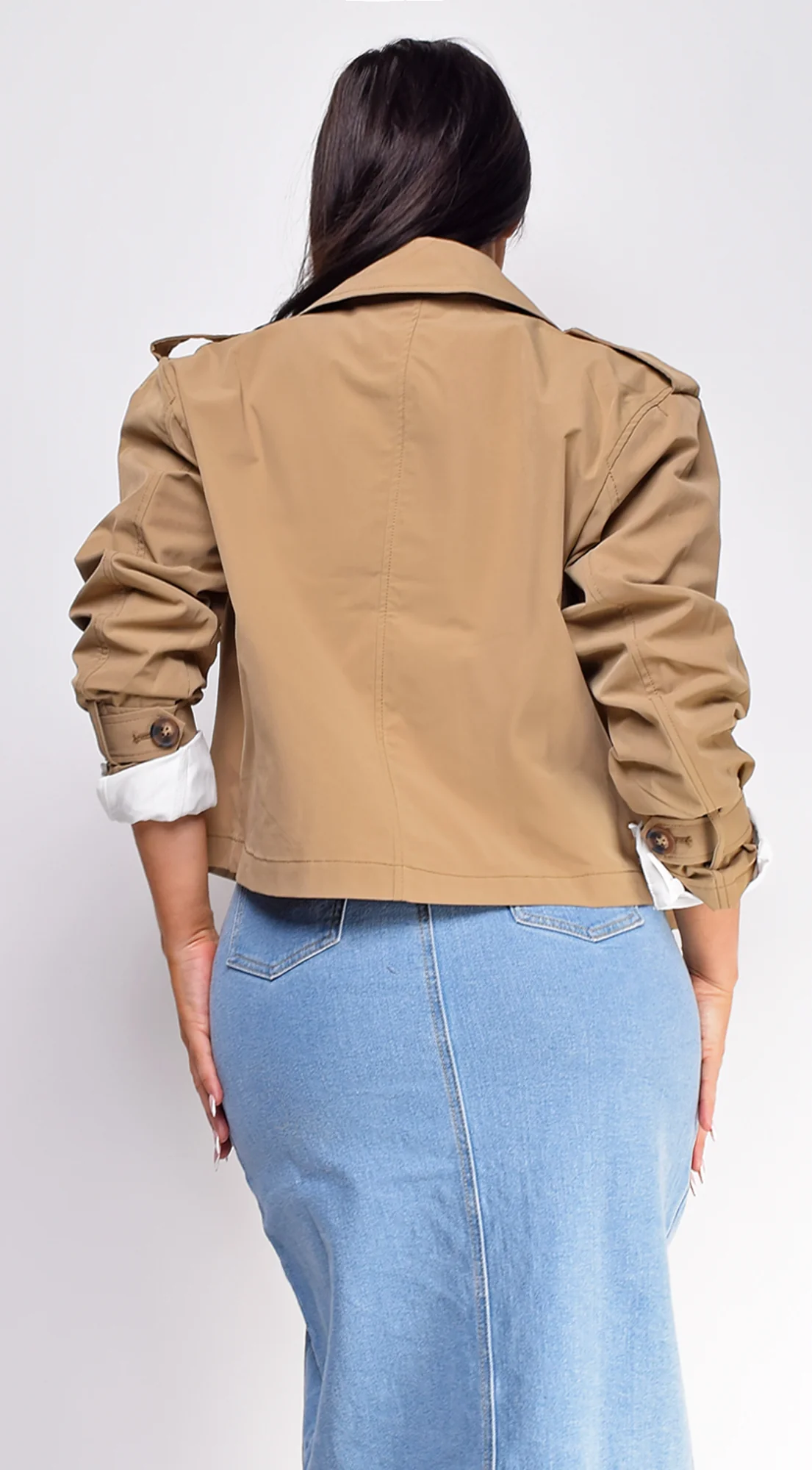 Devin Cropped Trench Jacket - Beige - Image 5