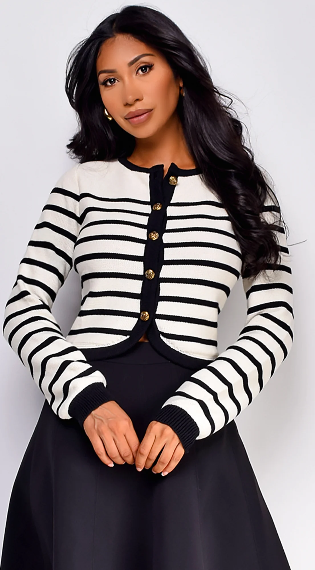 Eliana Stripe Button Down Cardigan - Ivory - Image 4