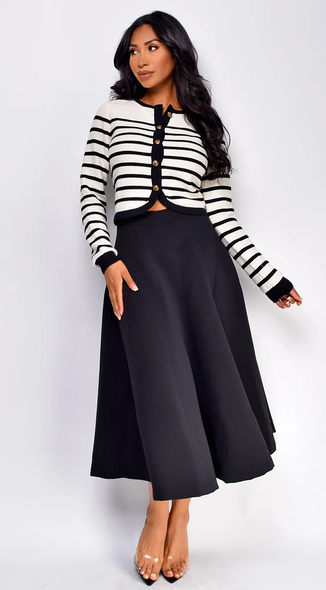 Eliana Stripe Button Down Cardigan - Ivory - Image 5