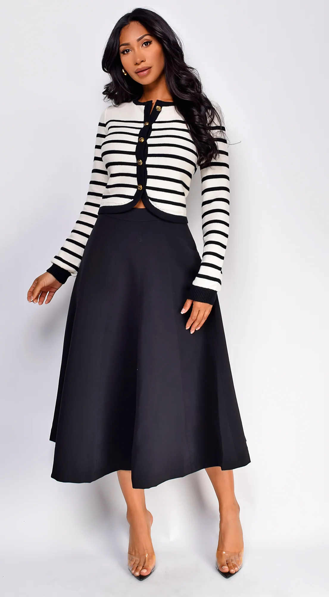 Eliana Stripe Button Down Cardigan - Ivory - Image 6