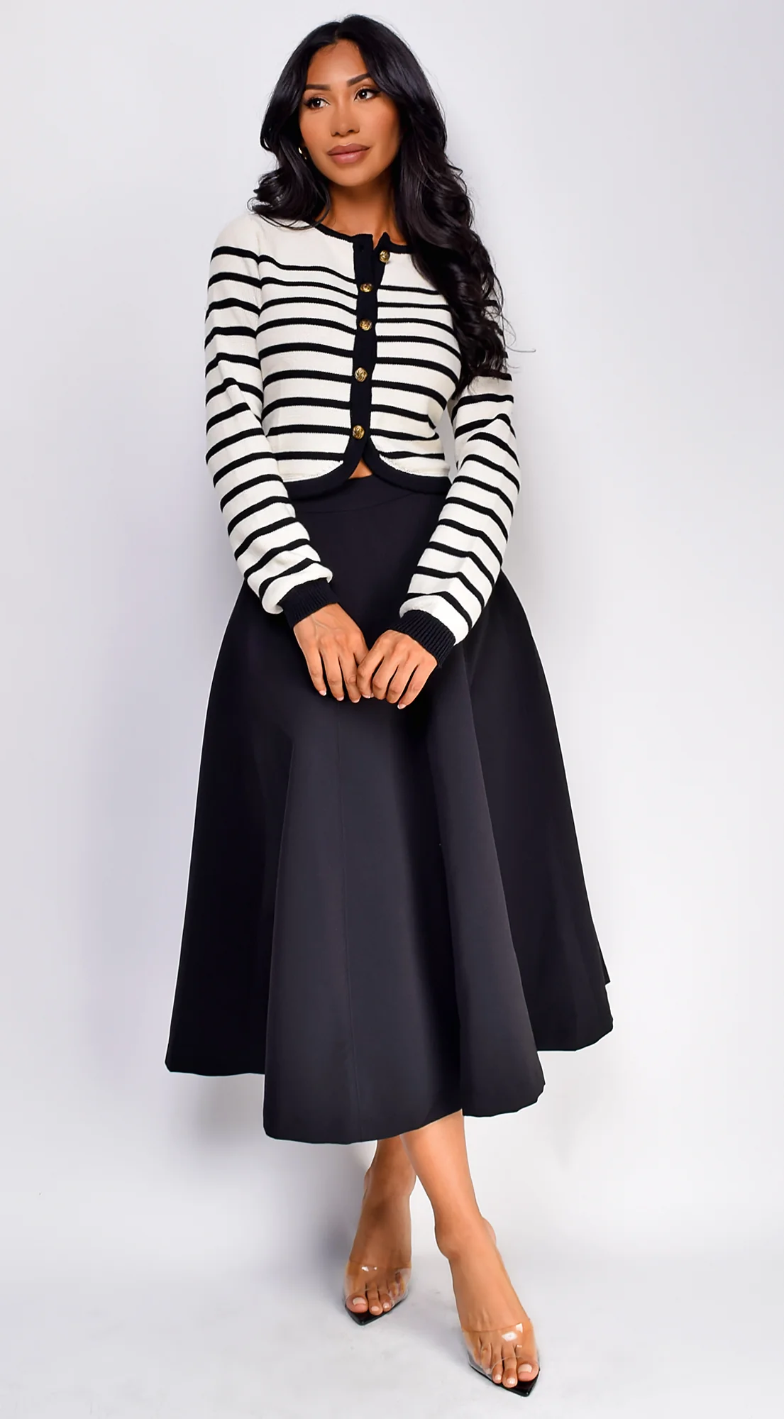 Eliana Stripe Button Down Cardigan - Ivory - Image 7