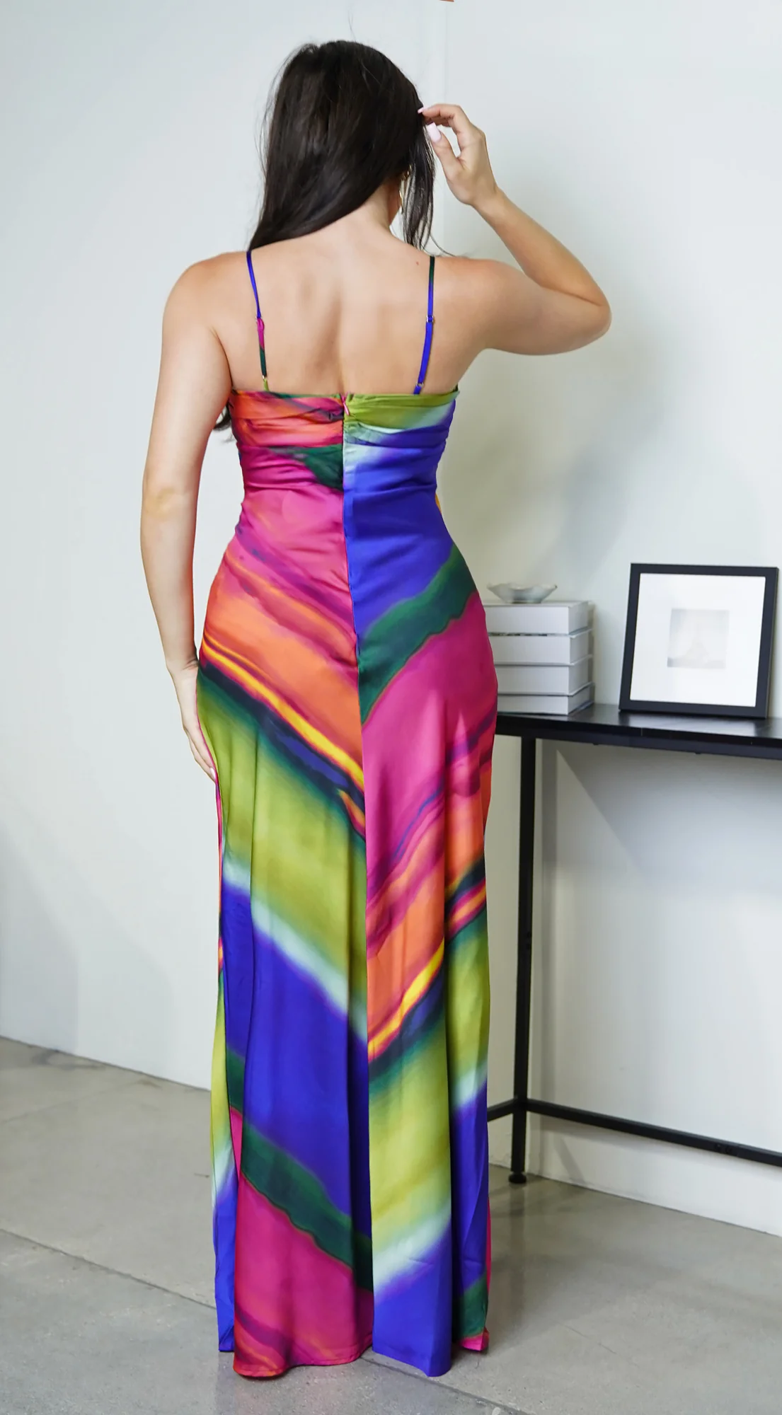 Elissa Multi Color Satin Maxi Dress - Multi Color - Image 3