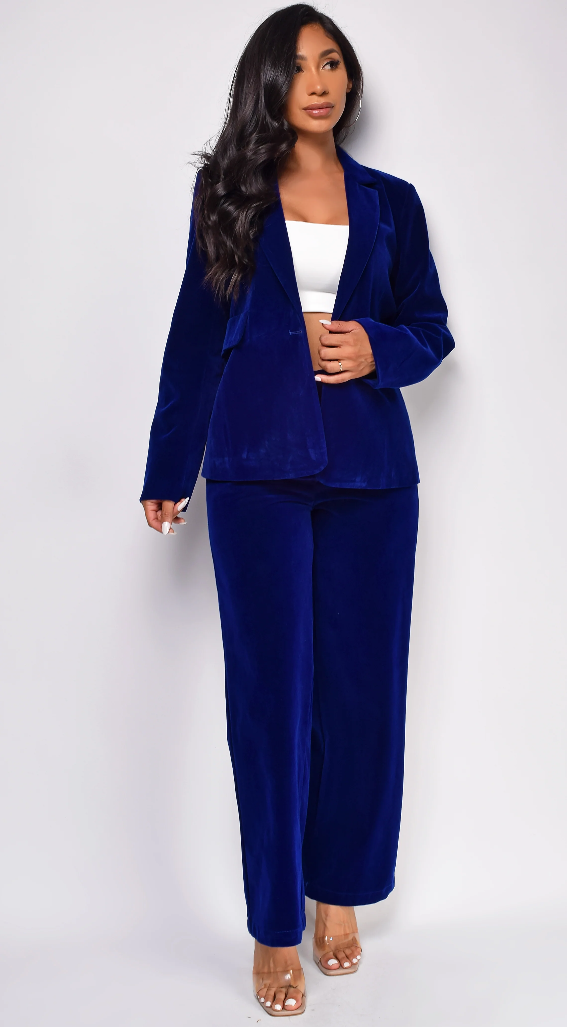 Ellia Blue Velvet Blazer Set - Image 7