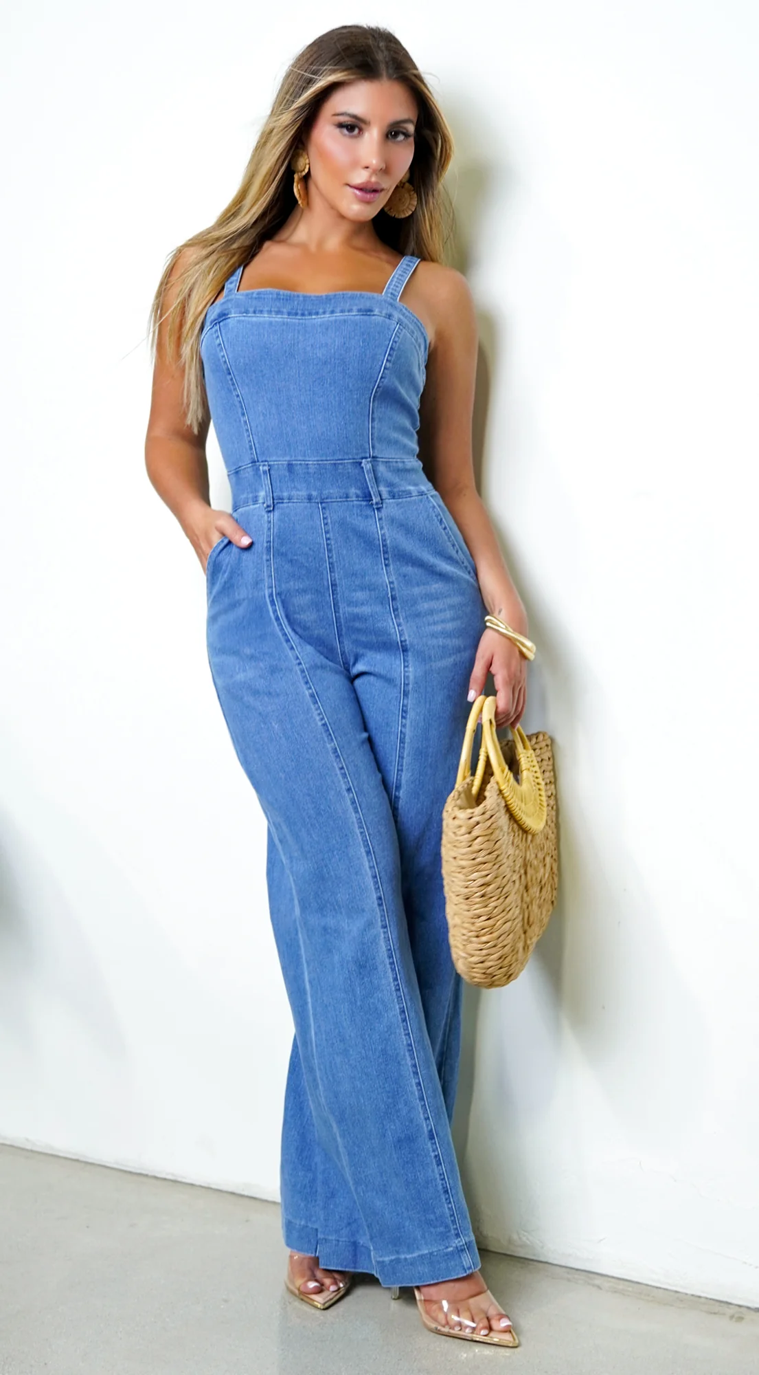 Evolet Denim Jumpsuit - Blue - Image 4