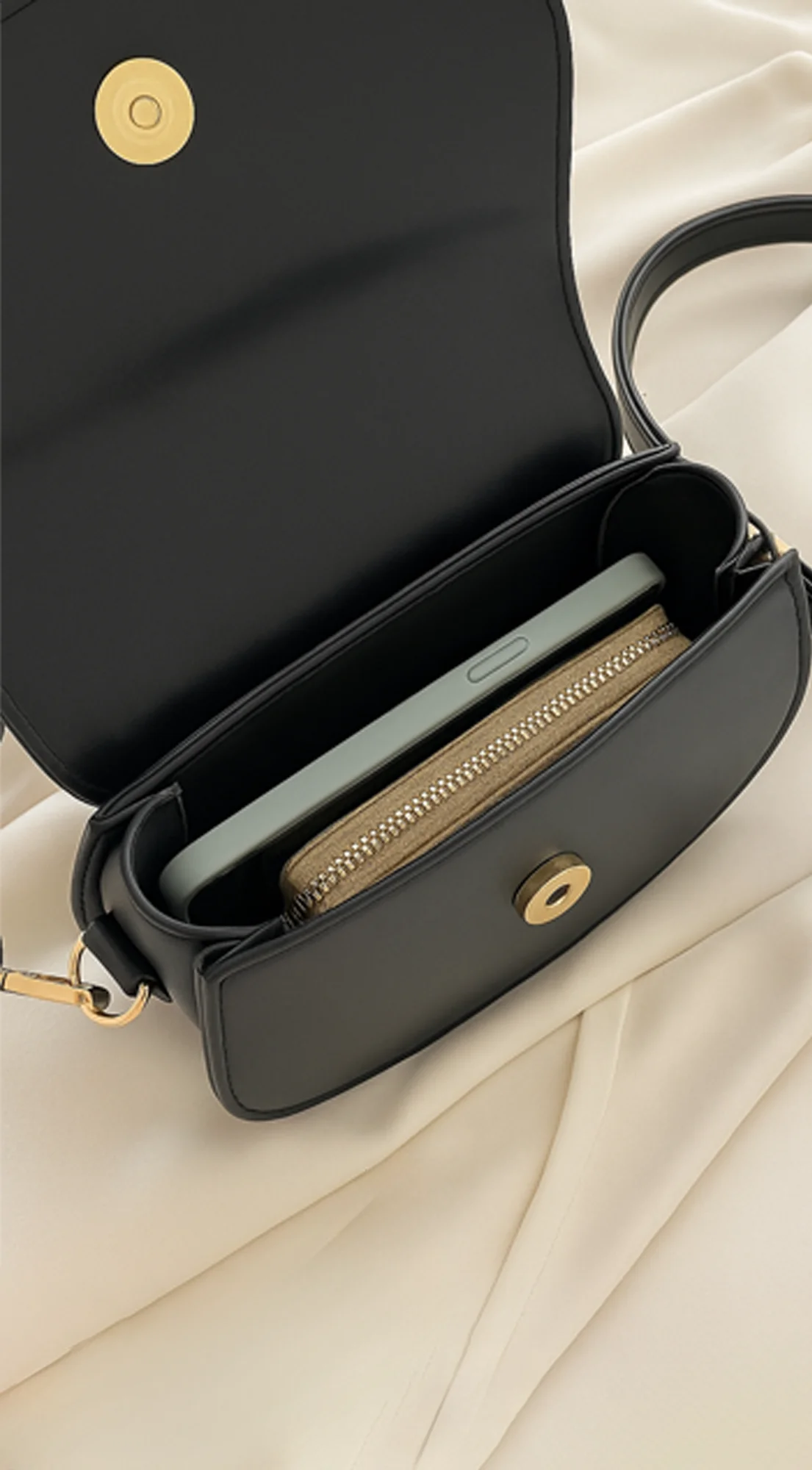 Faux Leather Crossbody Bag - Black - Image 3