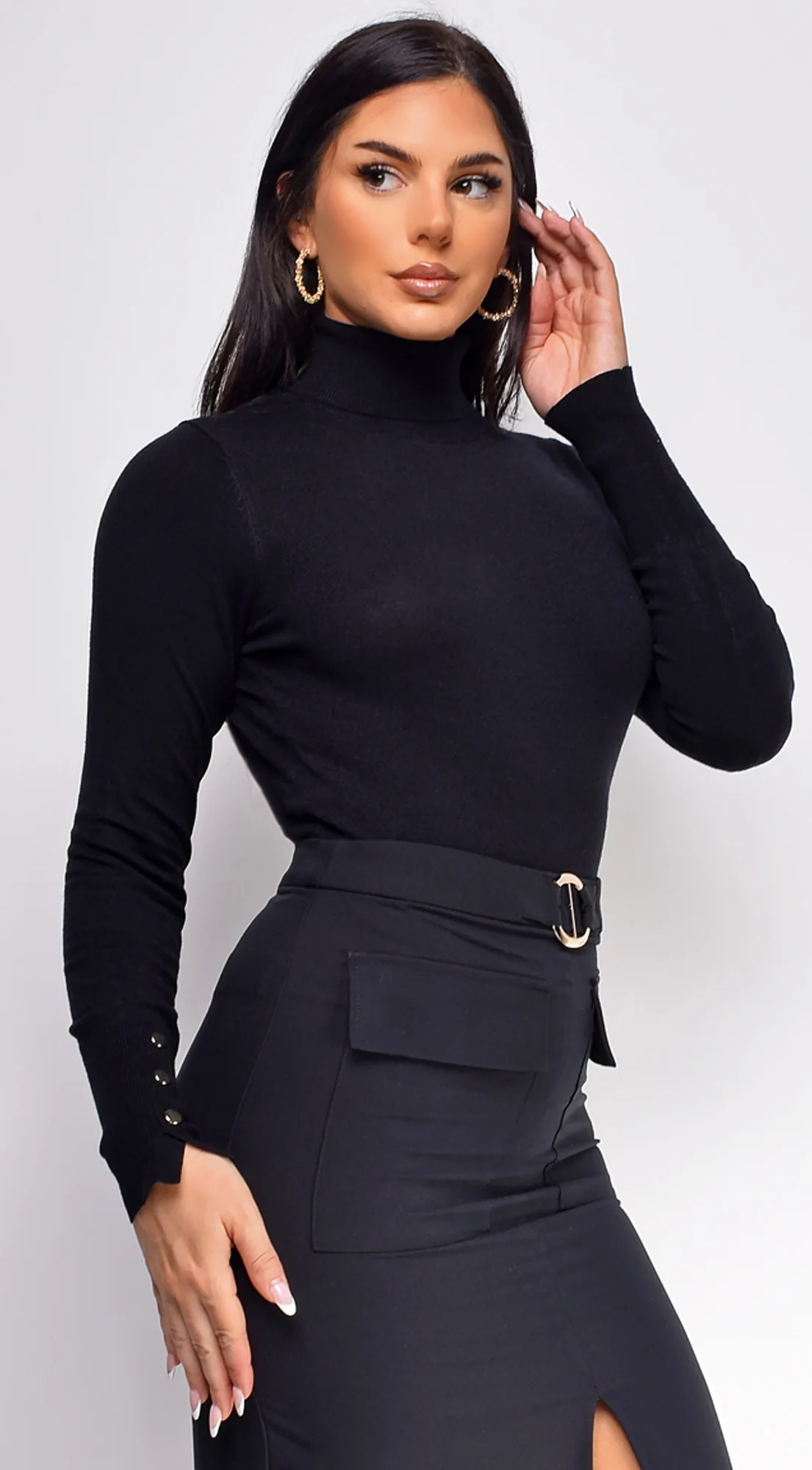 Gigi High Neck Long Sleeve Top - Black - Image 6