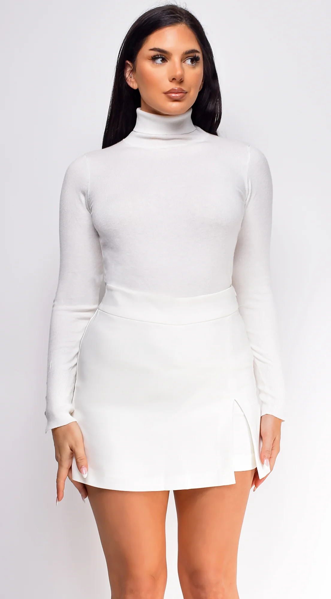 Gigi High Neck Long Sleeve Top - Ivory - Image 2