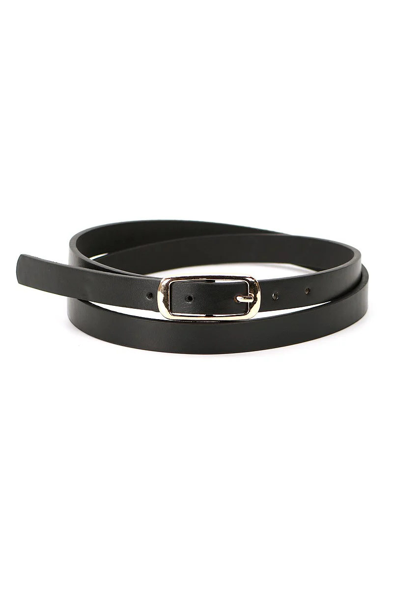 Gold Buckle Thin Belt - Black - Image 2