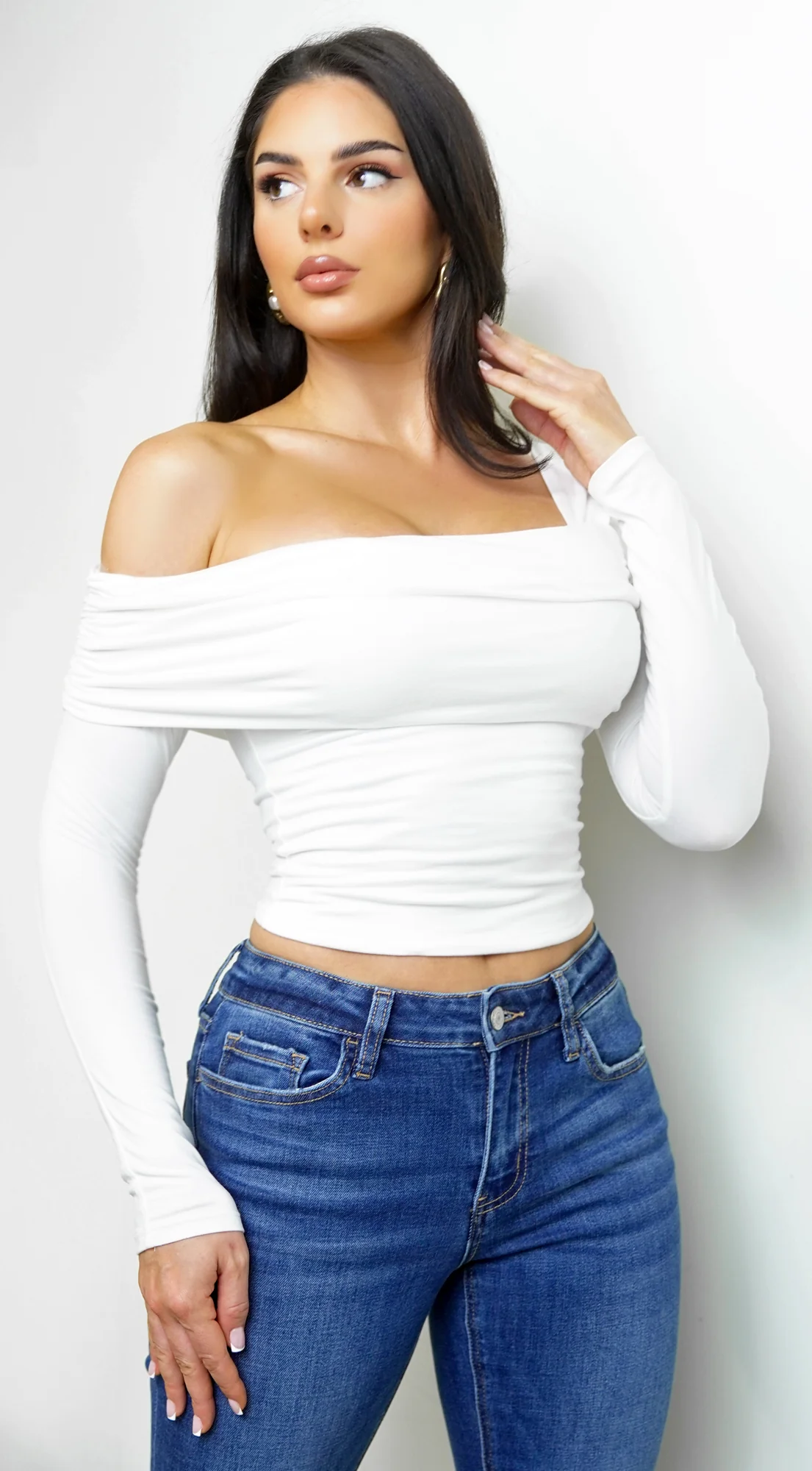 Harper Asymmetrical Off-Shoulder Top - Off White - Image 3