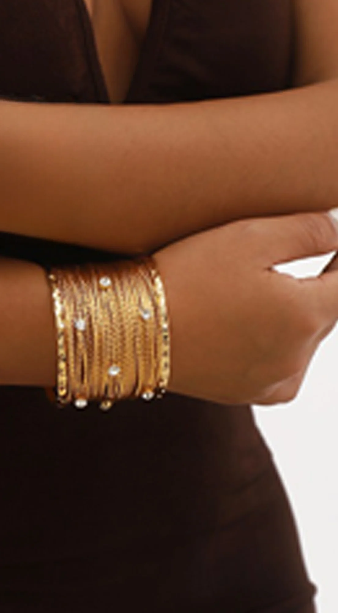 Hava Rhinestone Metal Multi-layer Wire Cuff Bracelet - Gold - Image 3