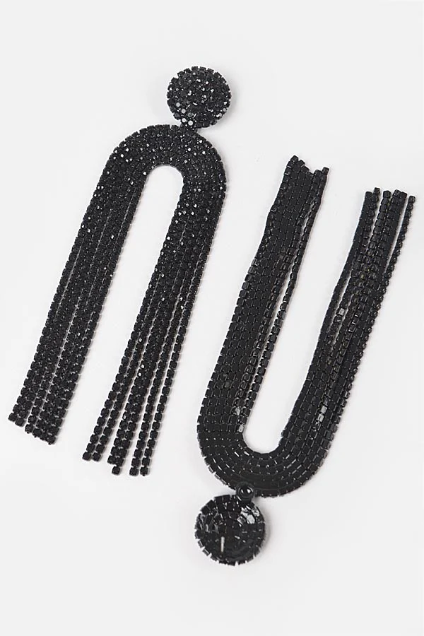 High Stakes Rhinestone Drop Earrings - Black - Image 2