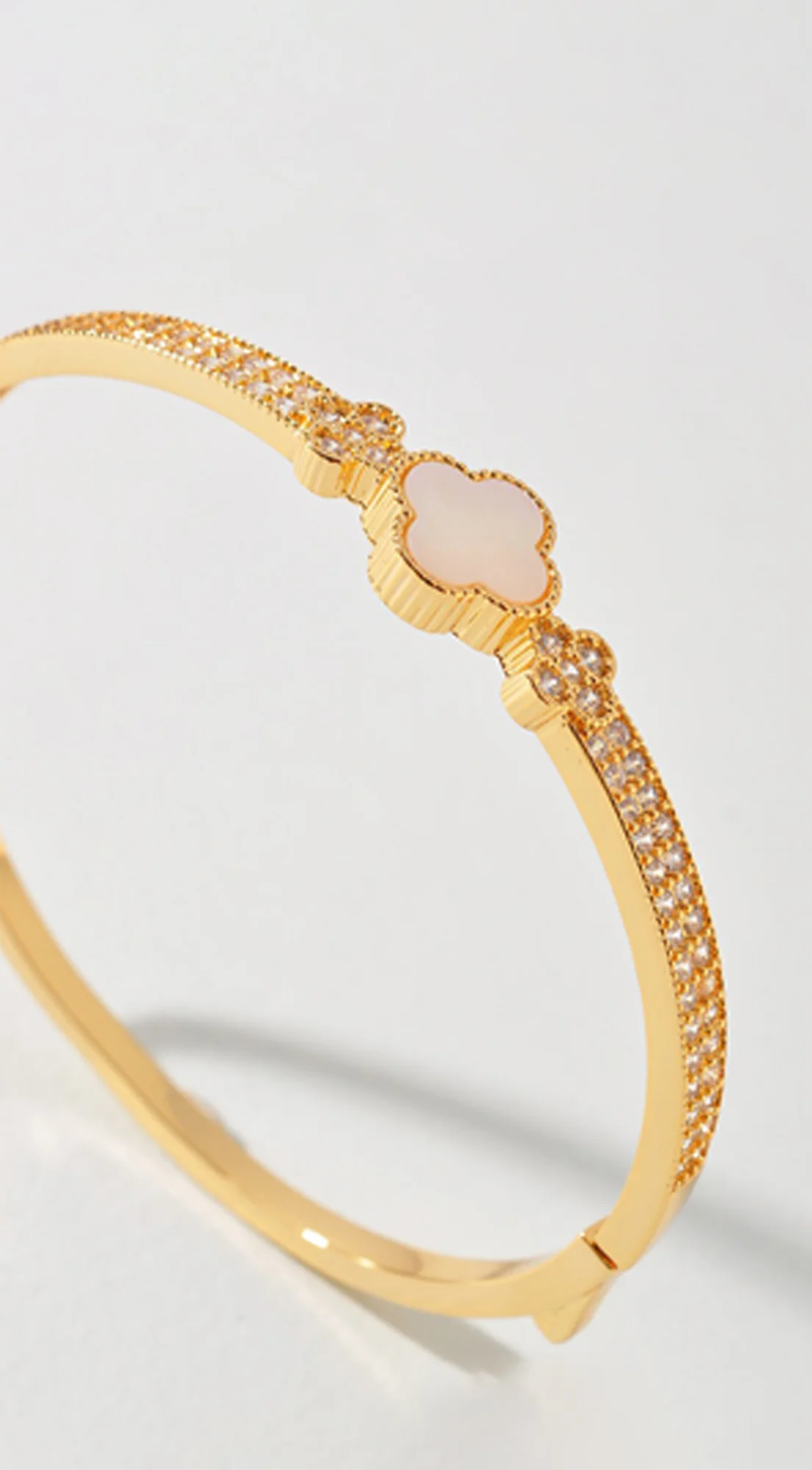 Imy Gold Plated Pearl Cubic Zirconia Clover Bangle Bracelet - Gold - Image 2