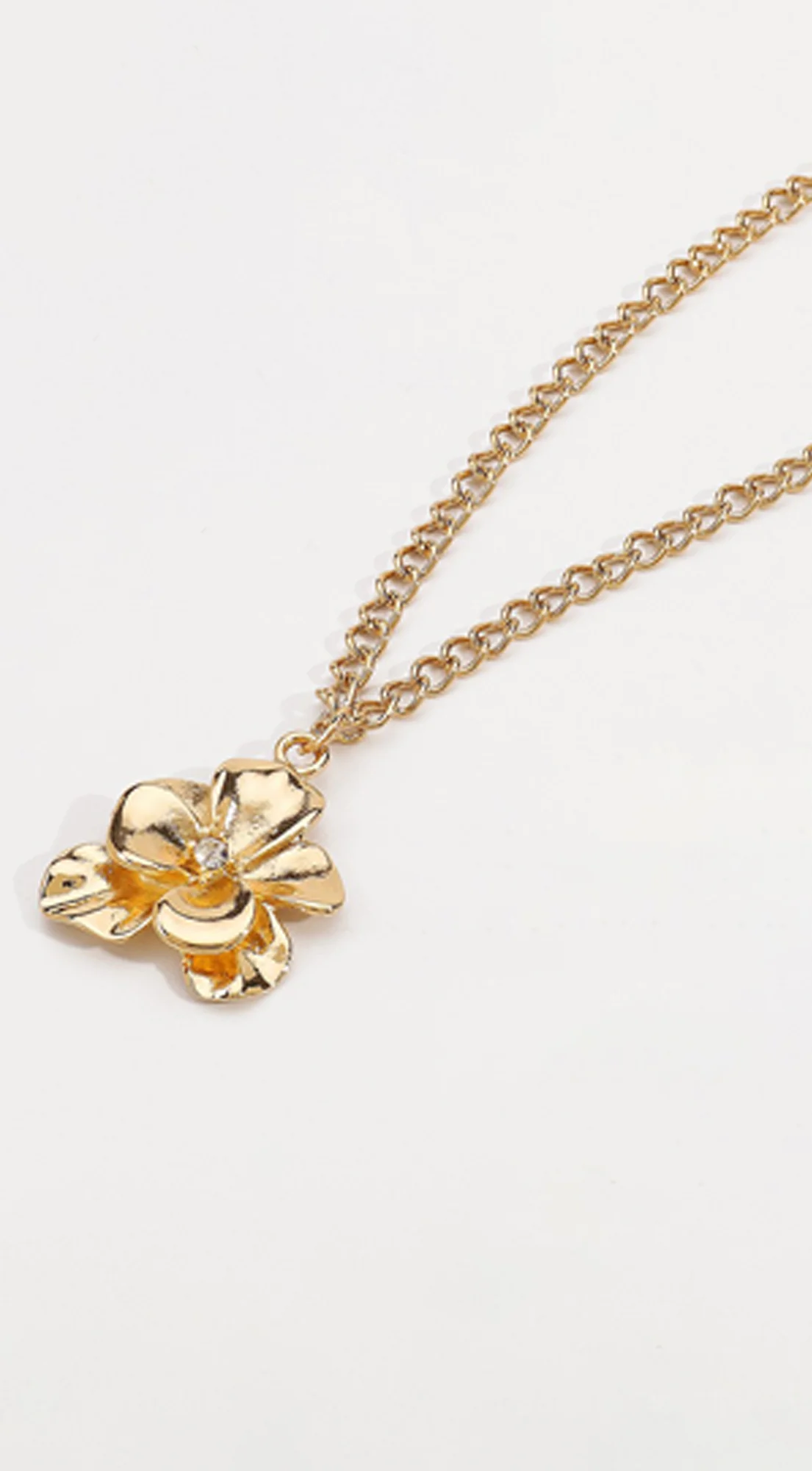 Jia Rhinestone Metal Floral Pendant Necklace - Gold - Image 5
