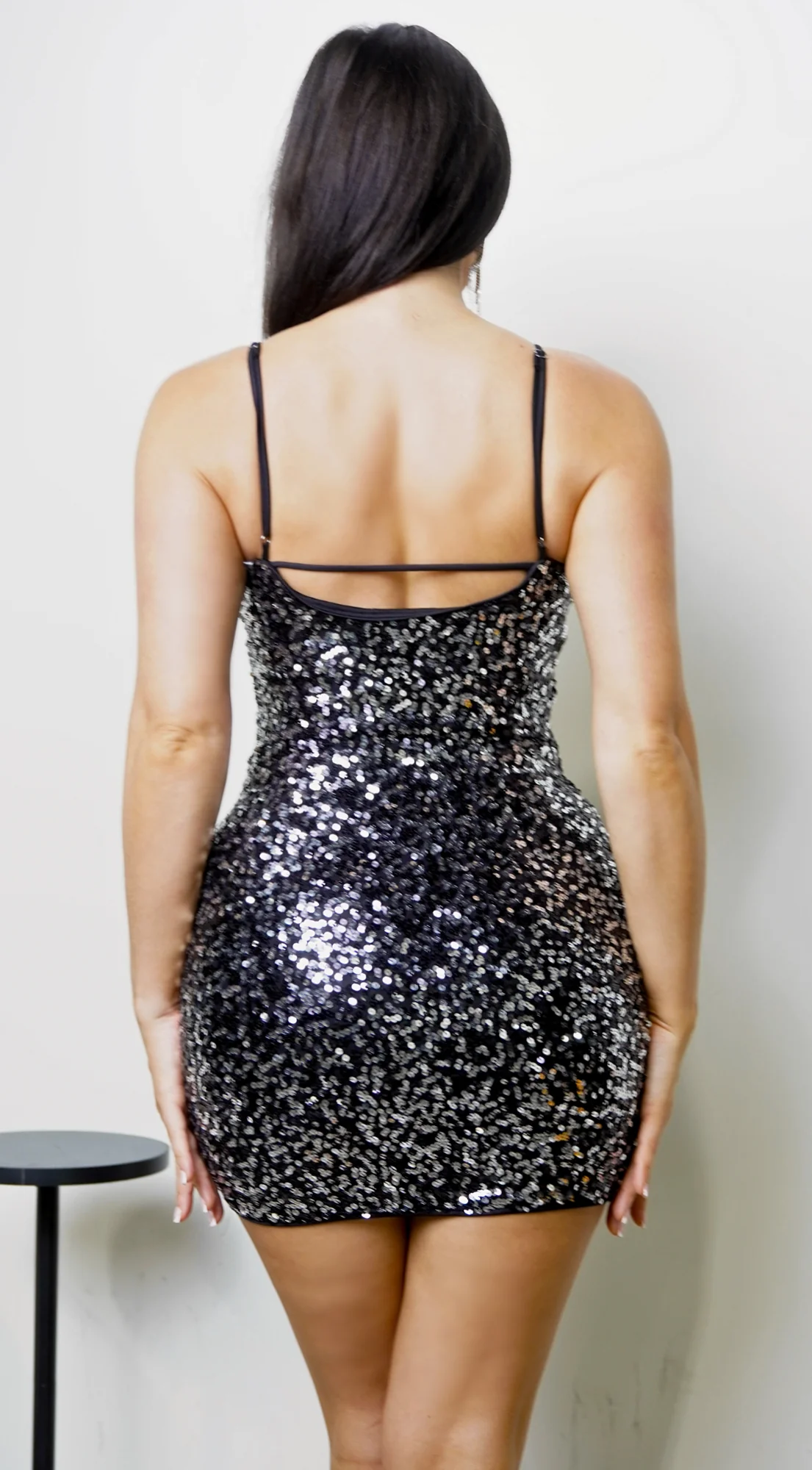 Kalise Halter Sequin Mini Dress - Black Silver - Image 2