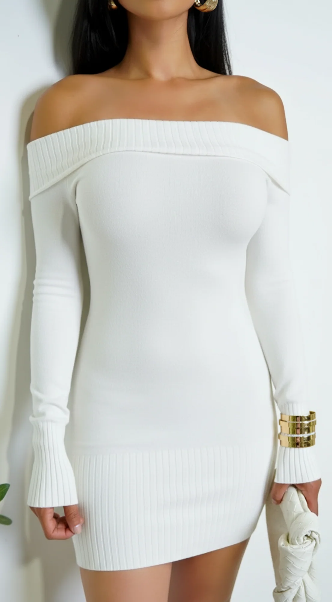 Kimia Off Shoulder Long Sleeve Mini Dress - White - Image 3