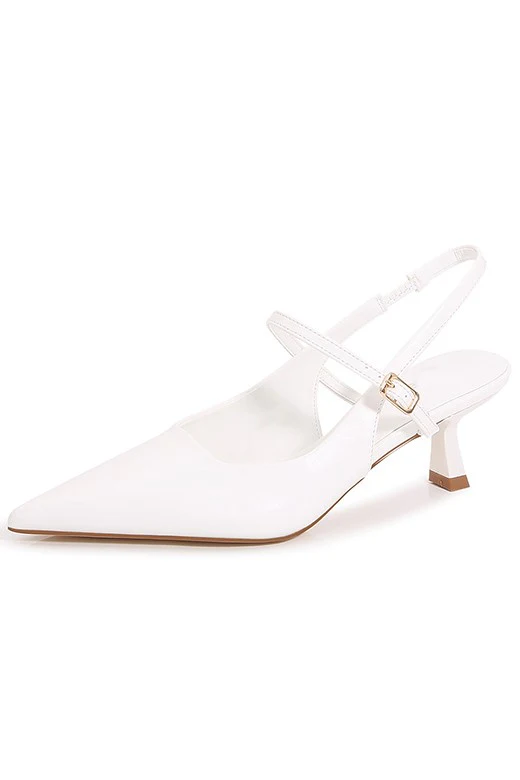 Liviana Pointed Toe Low Kitten Heels - White - Image 5