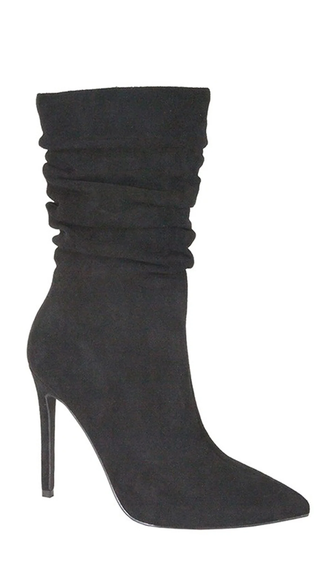 Ludovica Side Zipper Suede Pointy Toe High Heel Booties - Black - Image 4
