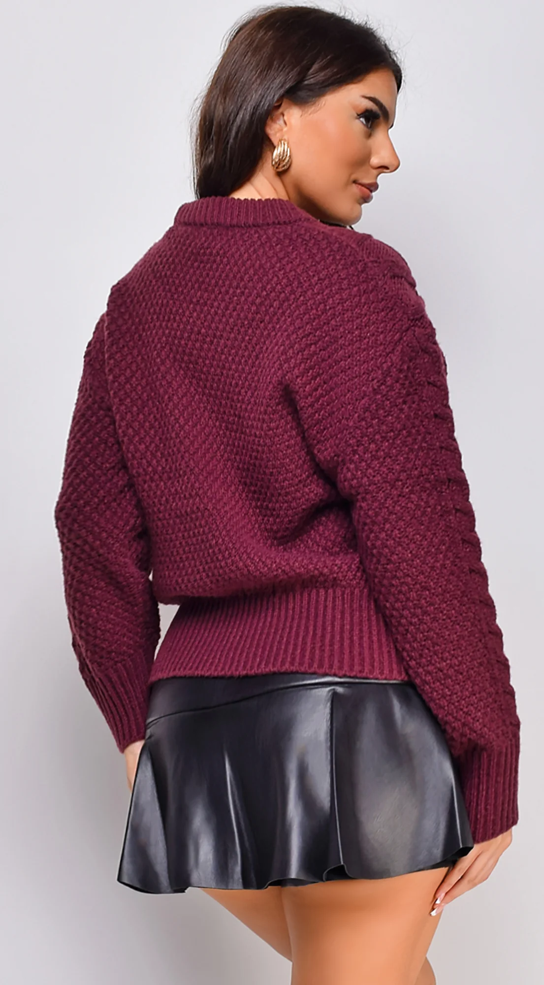 Lula Chunky Cable Knit Sweater - Wine - Image 4