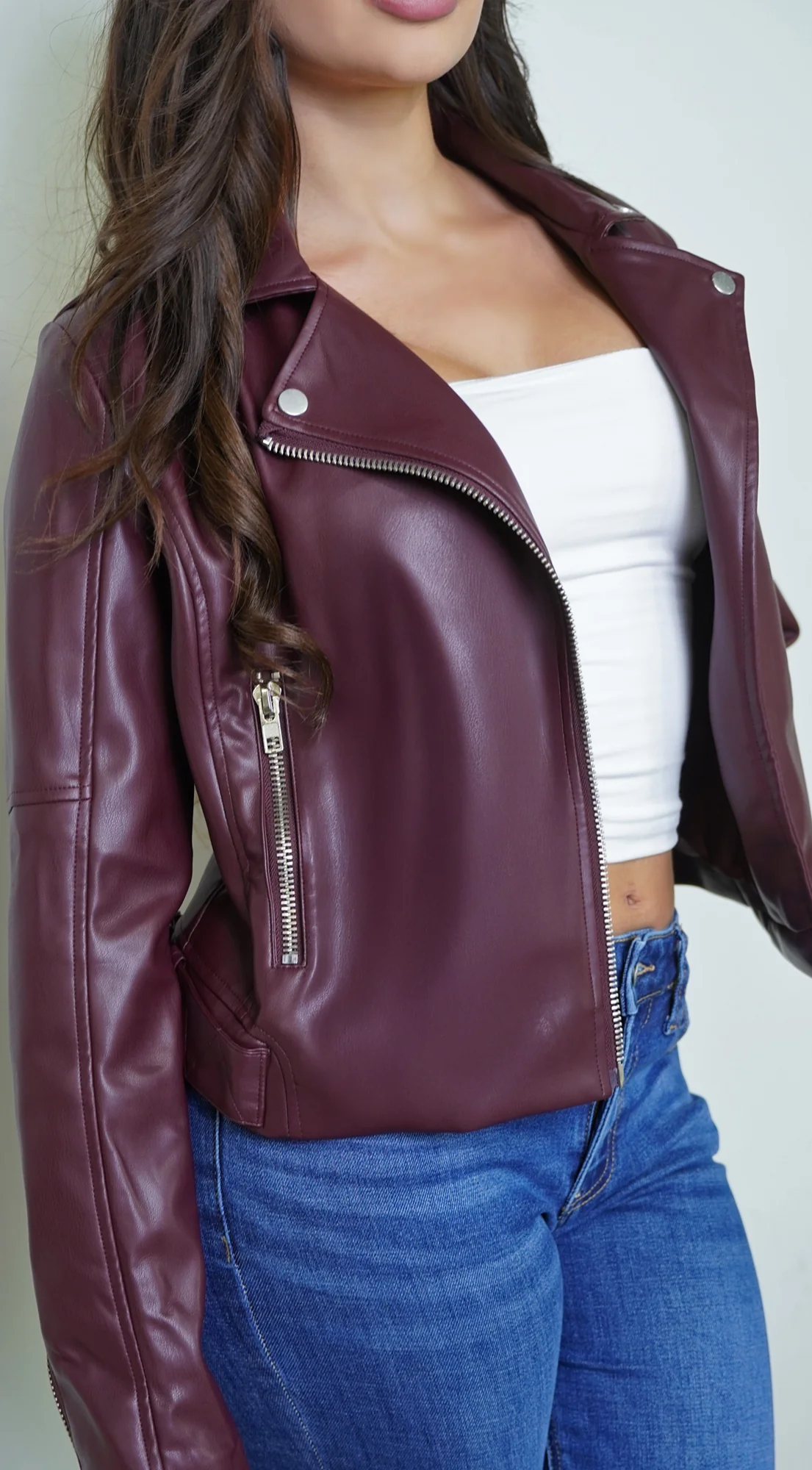 Lunor Moto PU Leather Jacket - Burgundy - Image 6