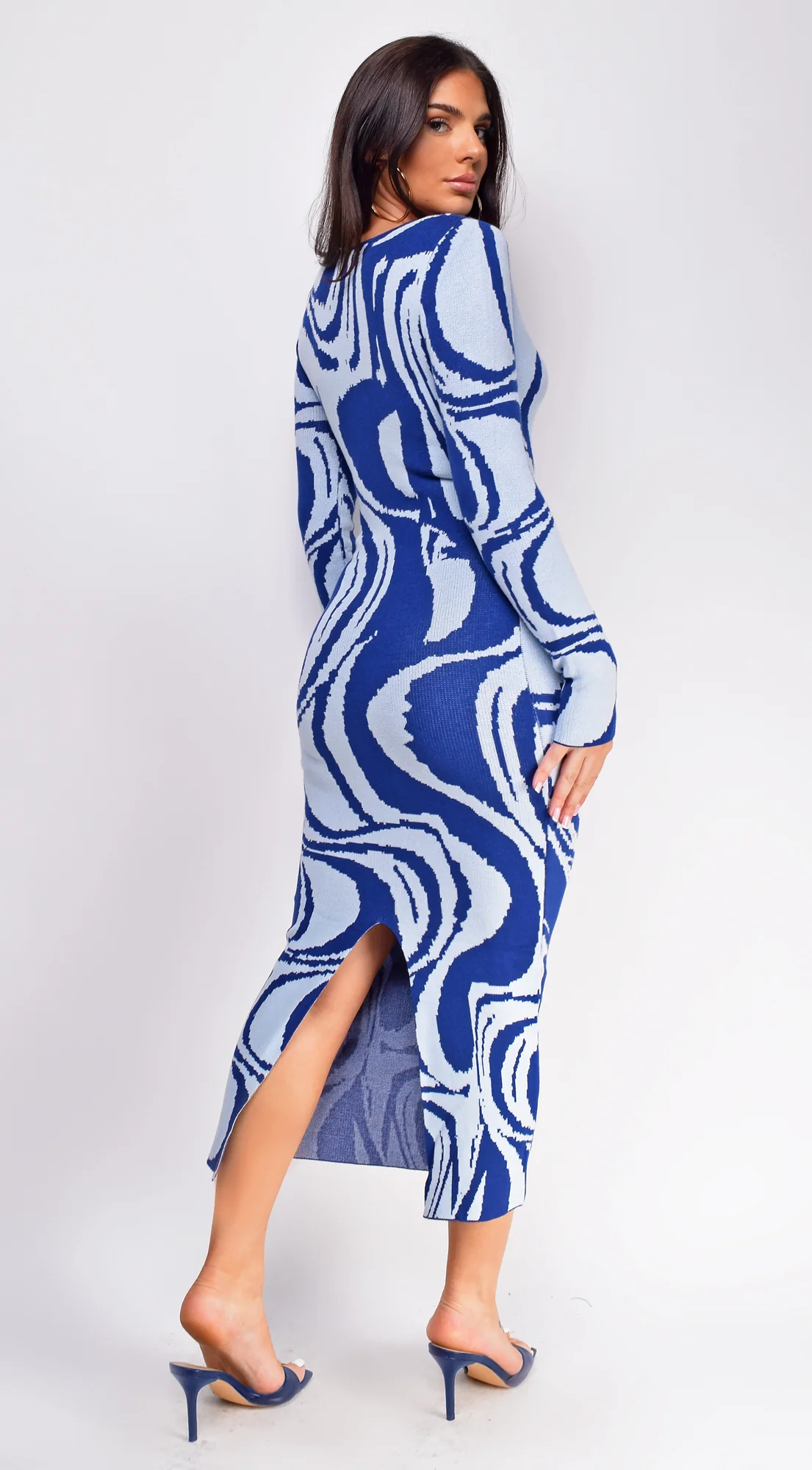 Maeva Blue Swirl Sweater Midi Dress - Image 2