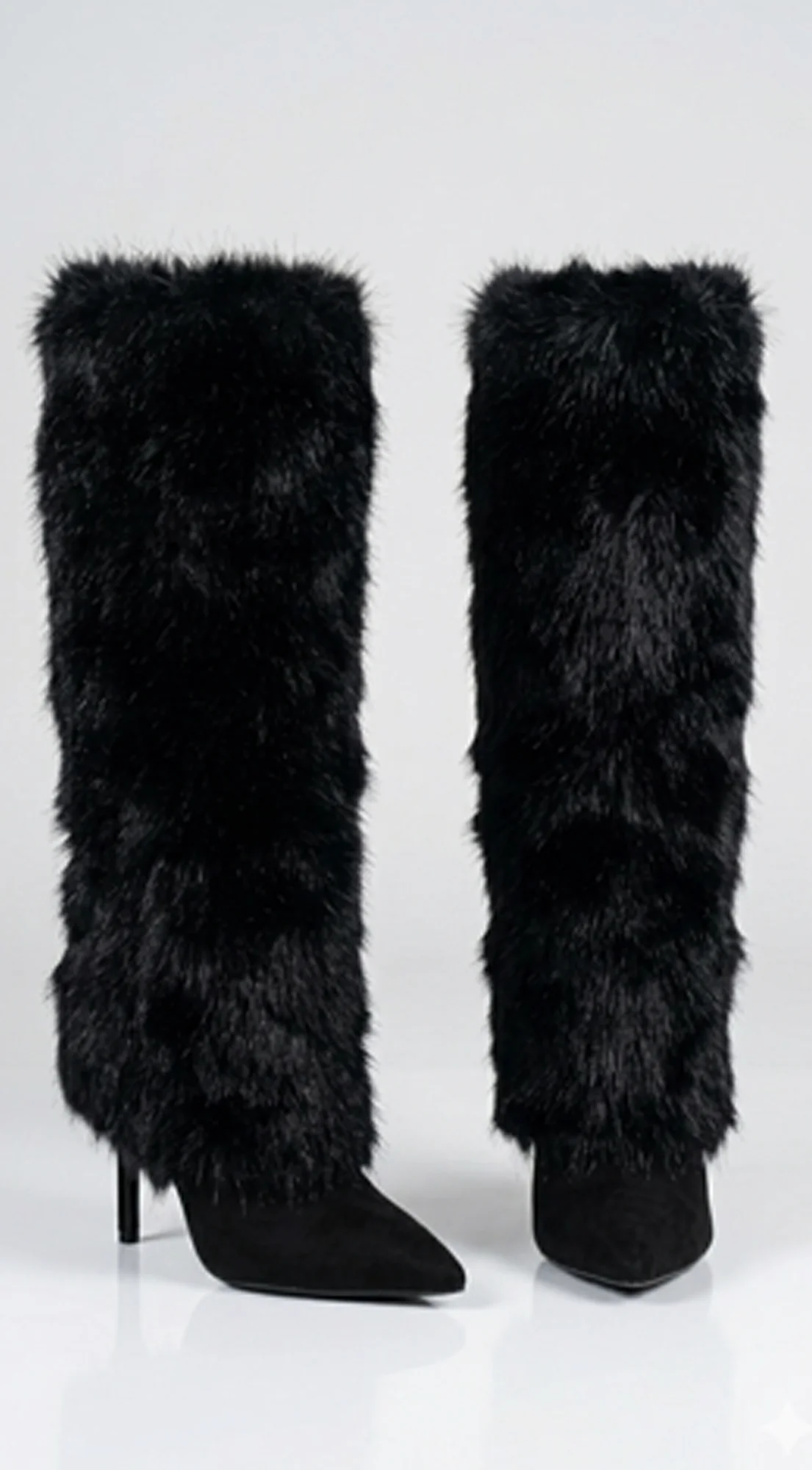 Marriana Faux Fur High Heel Boots - Black - Image 2