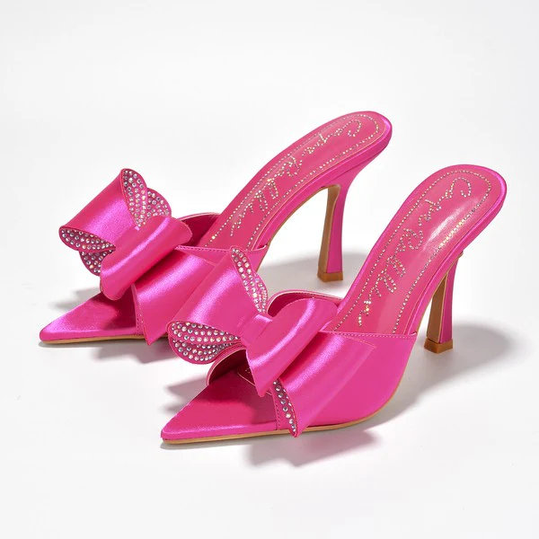 Martina Pink Satin Embellished Bow-Tie Mule - Image 6