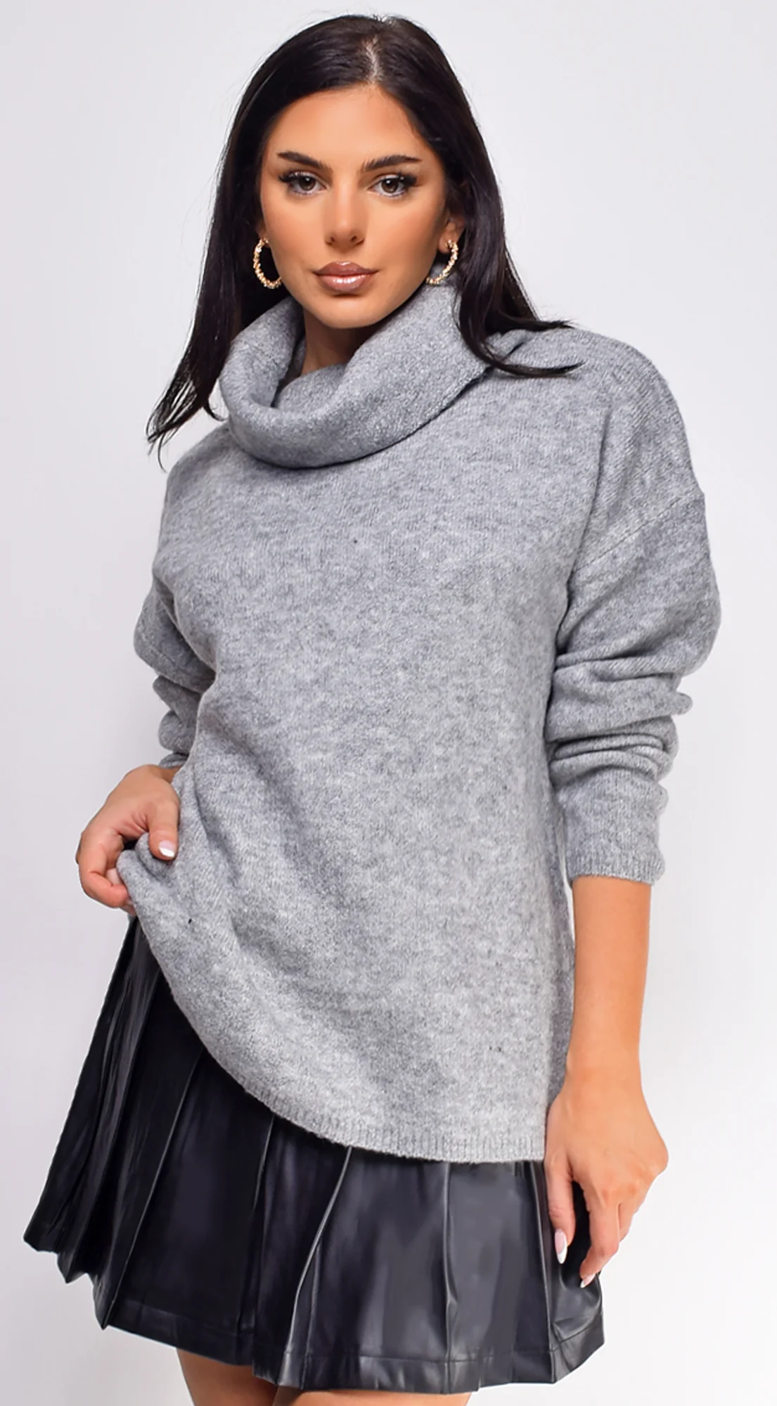 Melvina Gray Turtleneck Sweater Top - Image 6