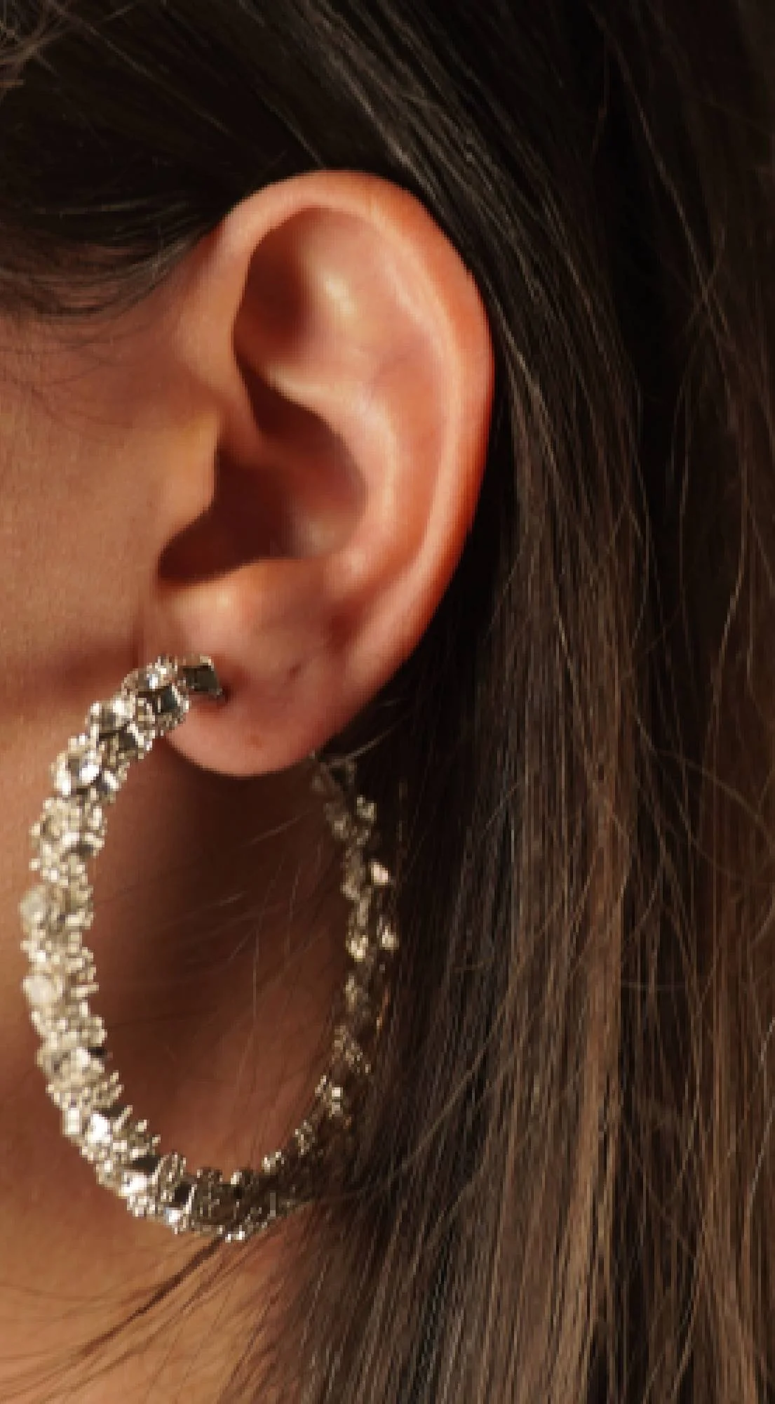 Mimi Rhinestone Hoop Earrings - Silver - Image 5