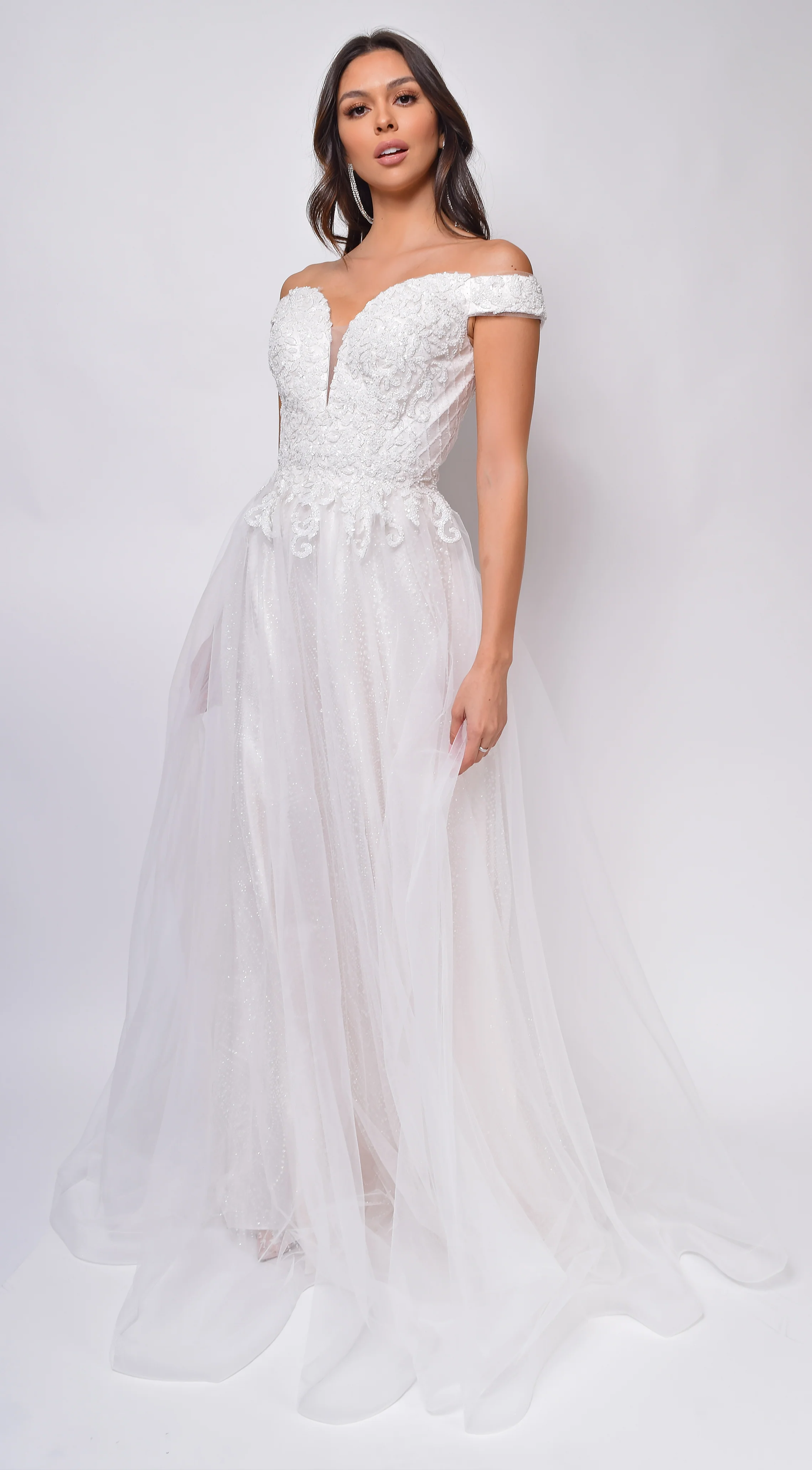 Nicole Sweetheart Neckline A-Line Lace Off Shoulder Layered Tulle Skirt Bridal Gown - Image 3