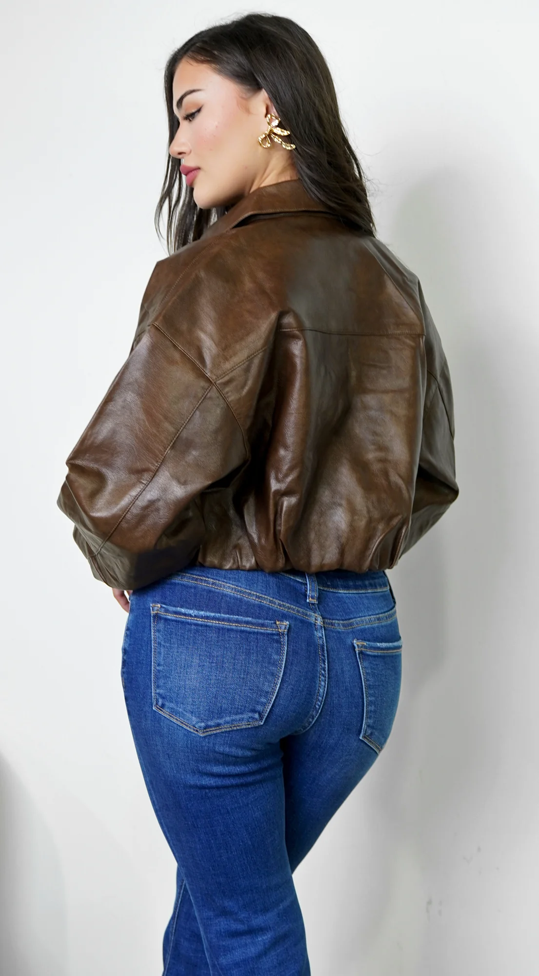 Nolair Bomber PU Leather Jacket - Brown - Image 7