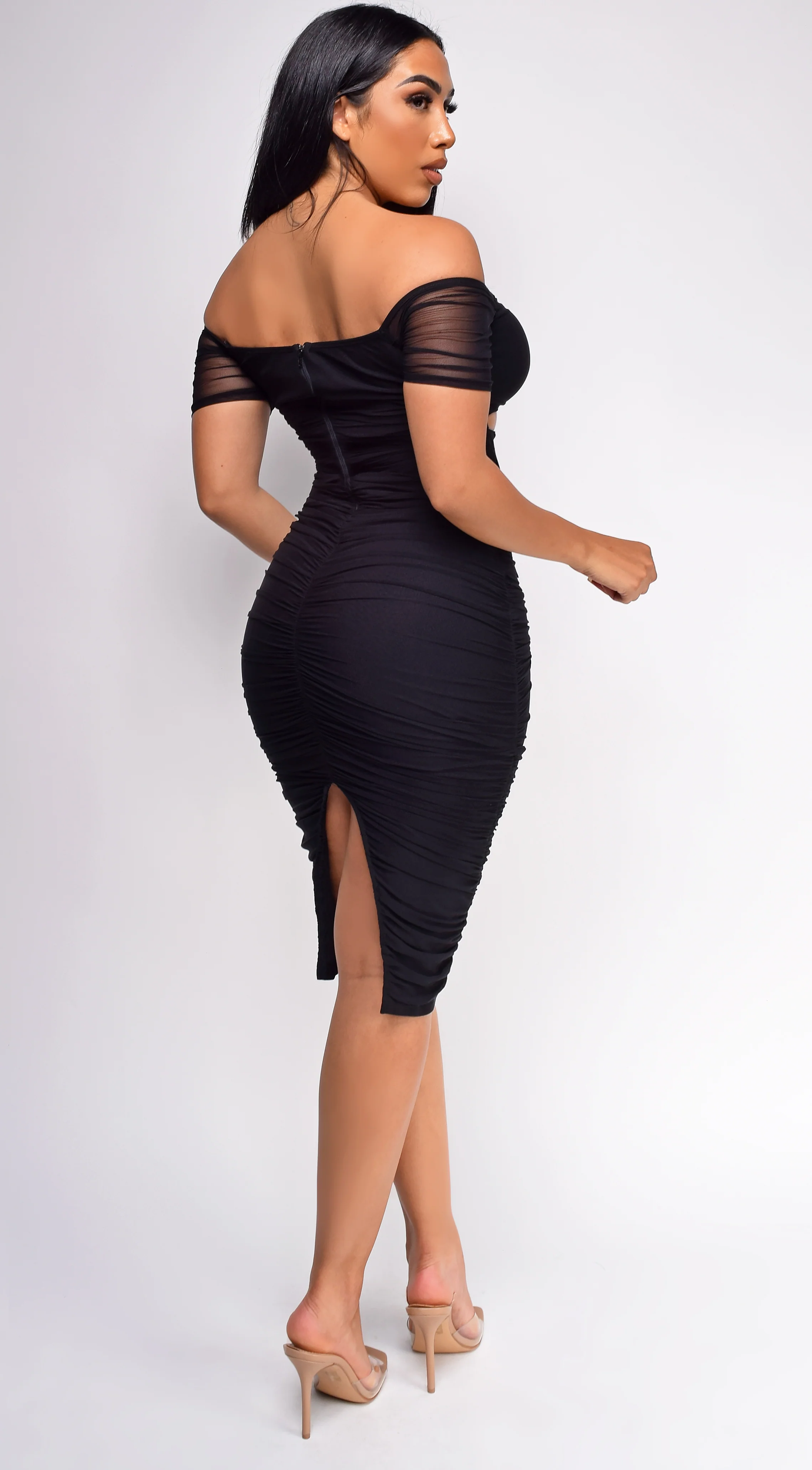Oliviana Black Mesh Off Shoulder Dress - Image 3